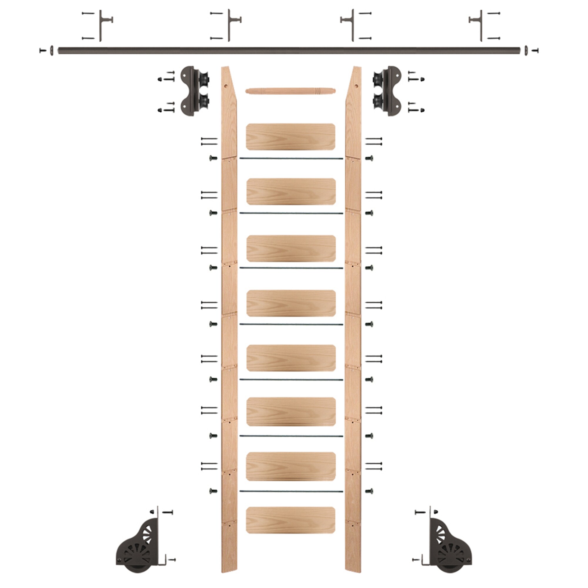 Quiet Glide QG2109RO08V07 9-ft Unfinished Red Oak Library Ladder