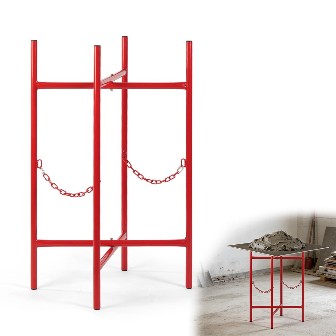 AKSCYZM  Adjustable Folding Mortar Board Stand Rack with Two Secure Chains Supports Mortar Pans and Boards for Masonry Drywall Mixing and Rack Use