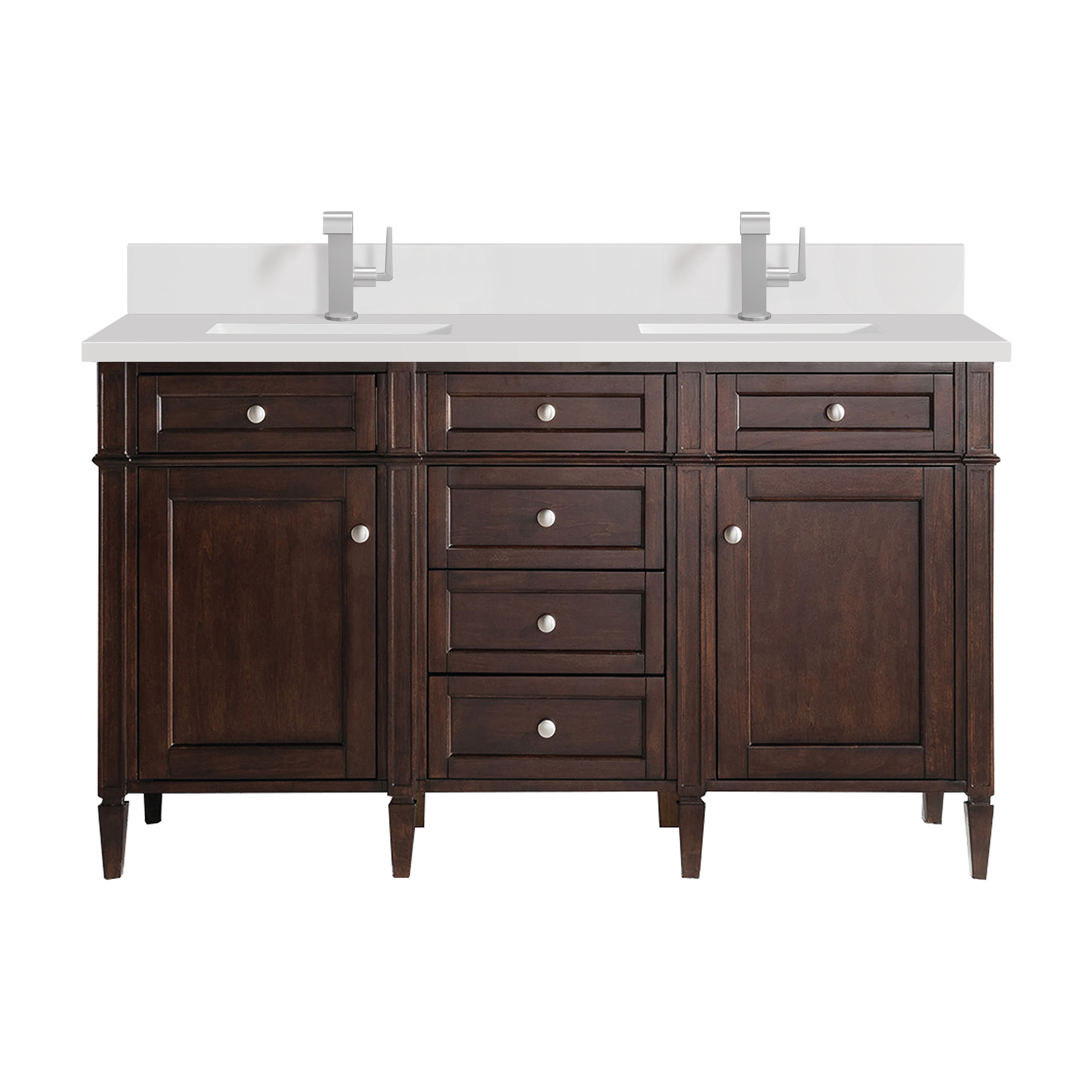 James Martin Vanities 650-V60D-BNM-1WZ Brittany 60-in Burnished Mahogany Undermount Double Sink Bathroom Vanity with White Zeus Quartz Top