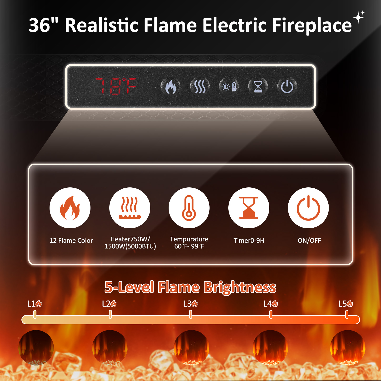 Bapipro TE12A70B Electric-Fireplaces - View #3