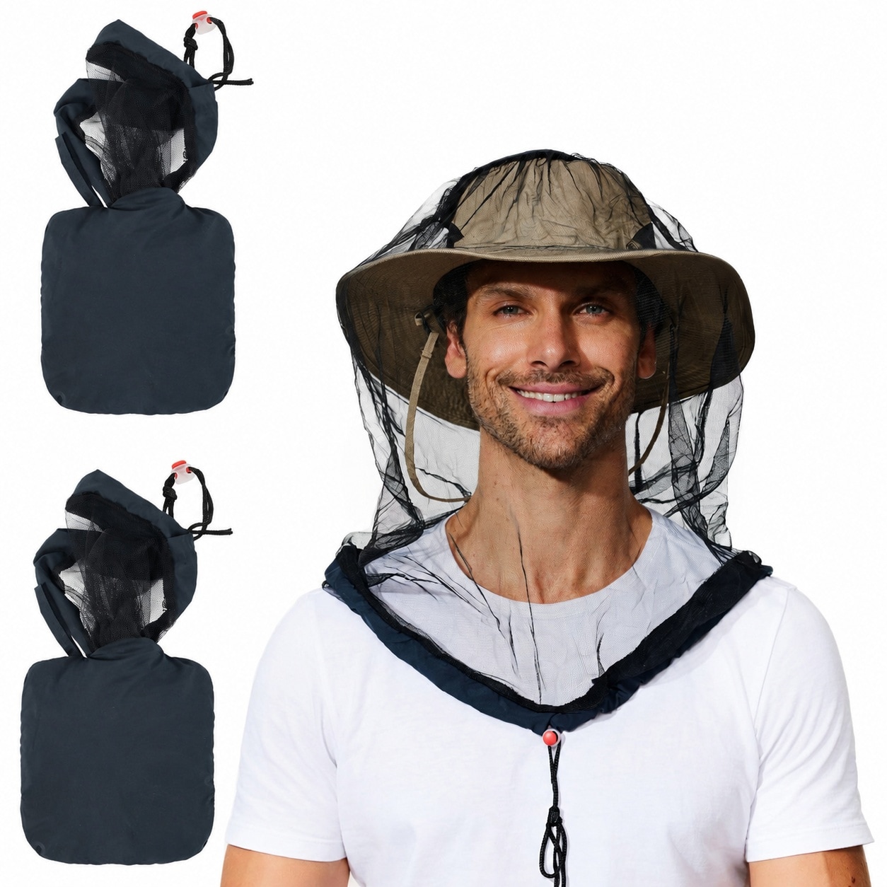 Phyfalip  2 pack mosquito head net mesh for adults hiking fishing outdoor insect protection face cover hood breathable lightweight bug shield
