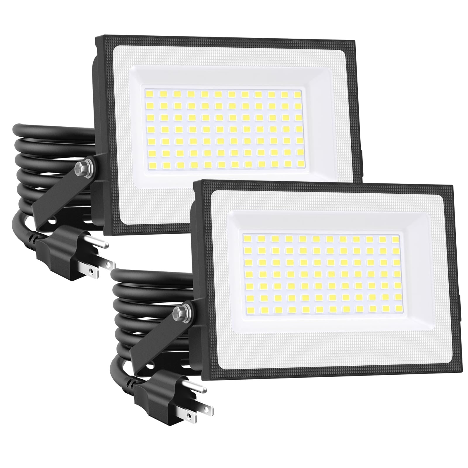 Etokfoks  120V 8000 Lumen LED Flood Work Light Plug In IP66 Waterproof 6500K Daylight White Outdoor Lighting 2 Pack