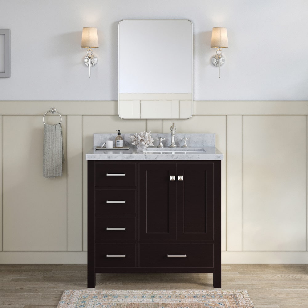 Cambridge 37" Espresso Wood Single Basin Vanity with Marble Top