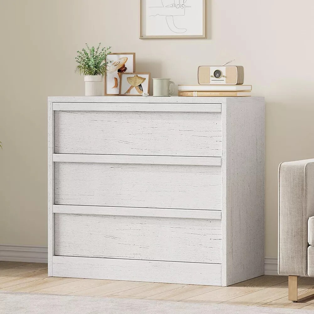 Qeetex LHF-DG-WPO9030 3 Drawer Dresser for Bedroom - White Nightstand 3 Chest of Drawers with Large Storage - Small Modern Dresser Organizer Bedside Table for Living Room/Nursery/Entryway