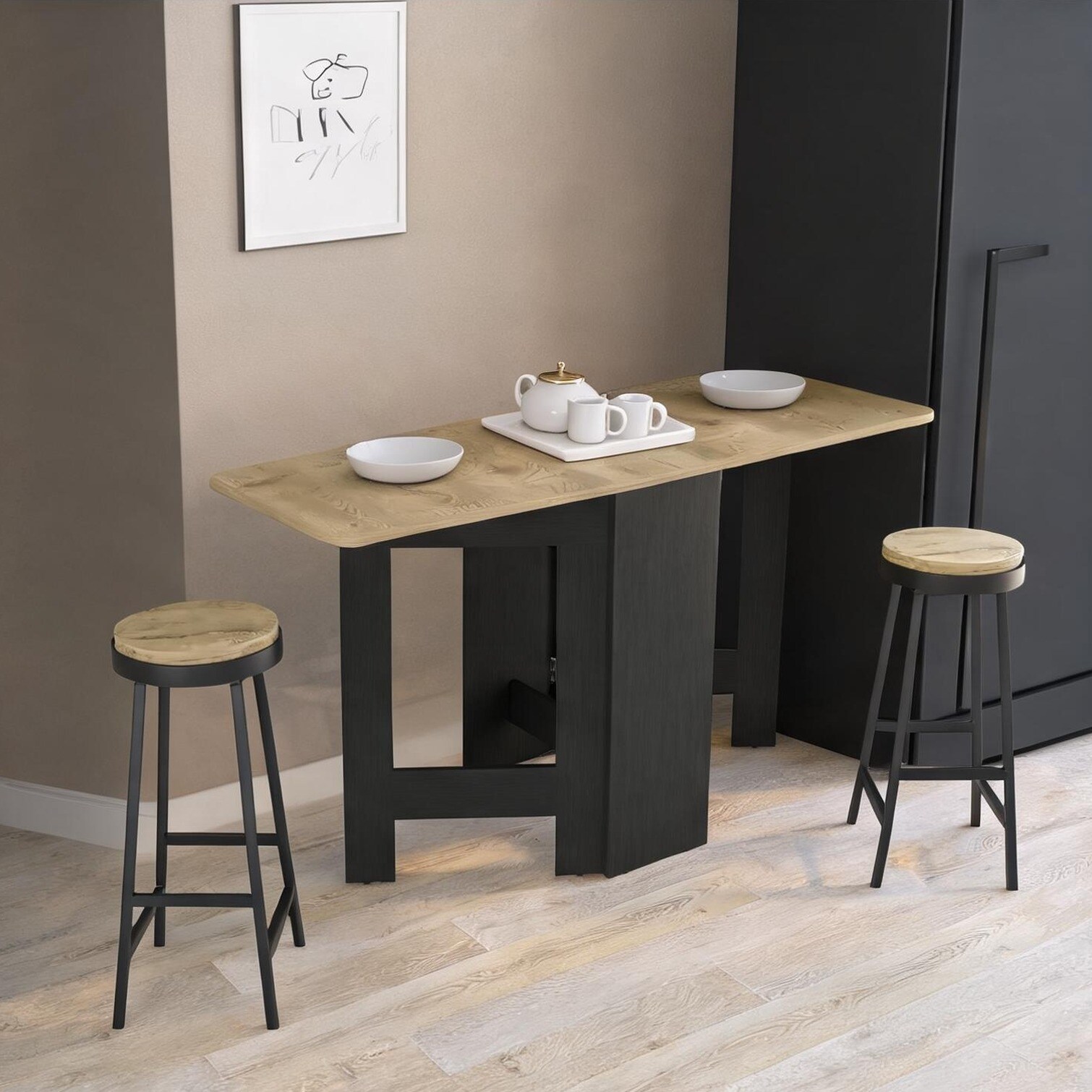 chillscreamni Engineered Wood Drop Leaf Dining Table Expands to