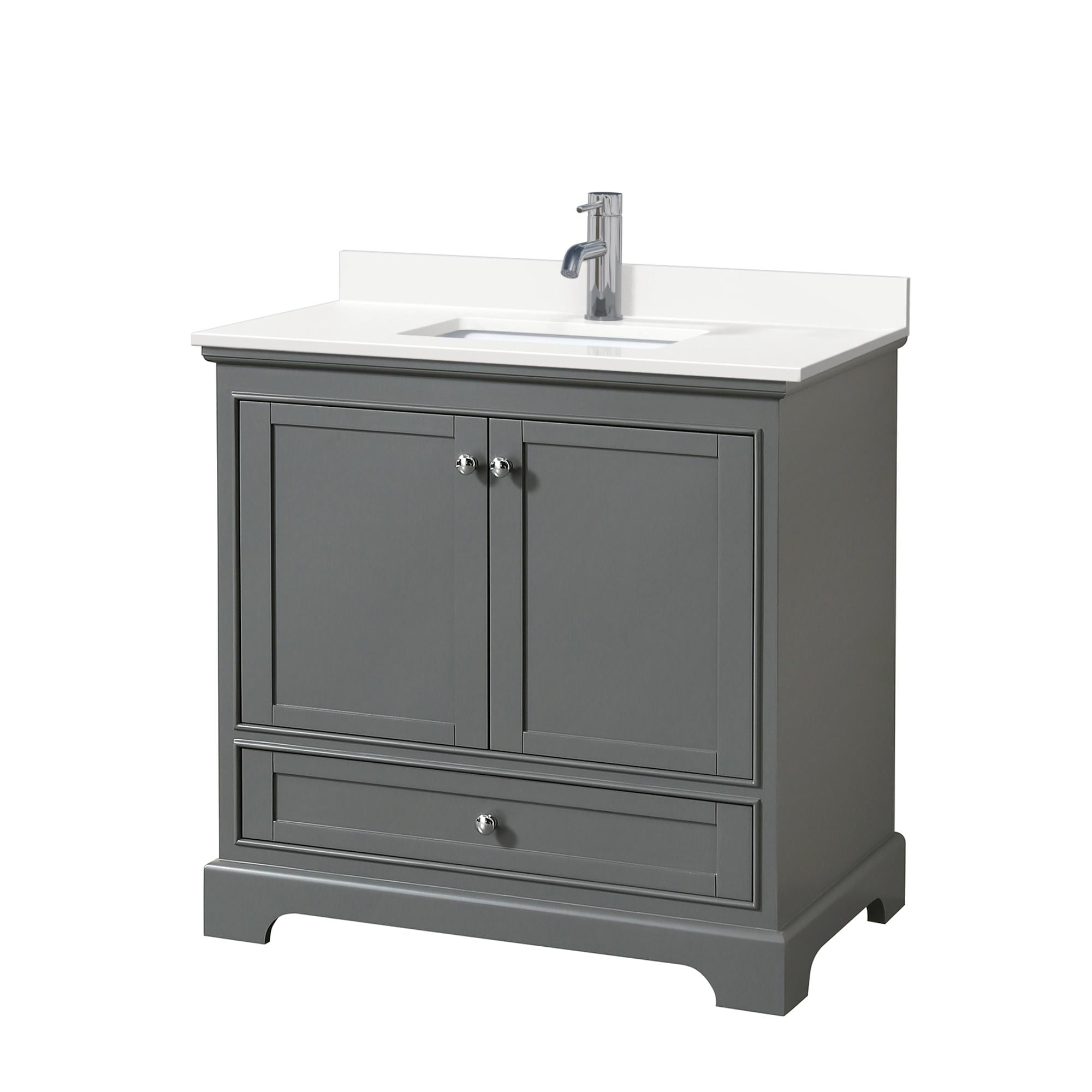 Wyndham Collection WCS202036SKGWQUNSMXX Deborah 36-in Dark Gray Undermount Single Sink Bathroom Vanity with White Quartz Top