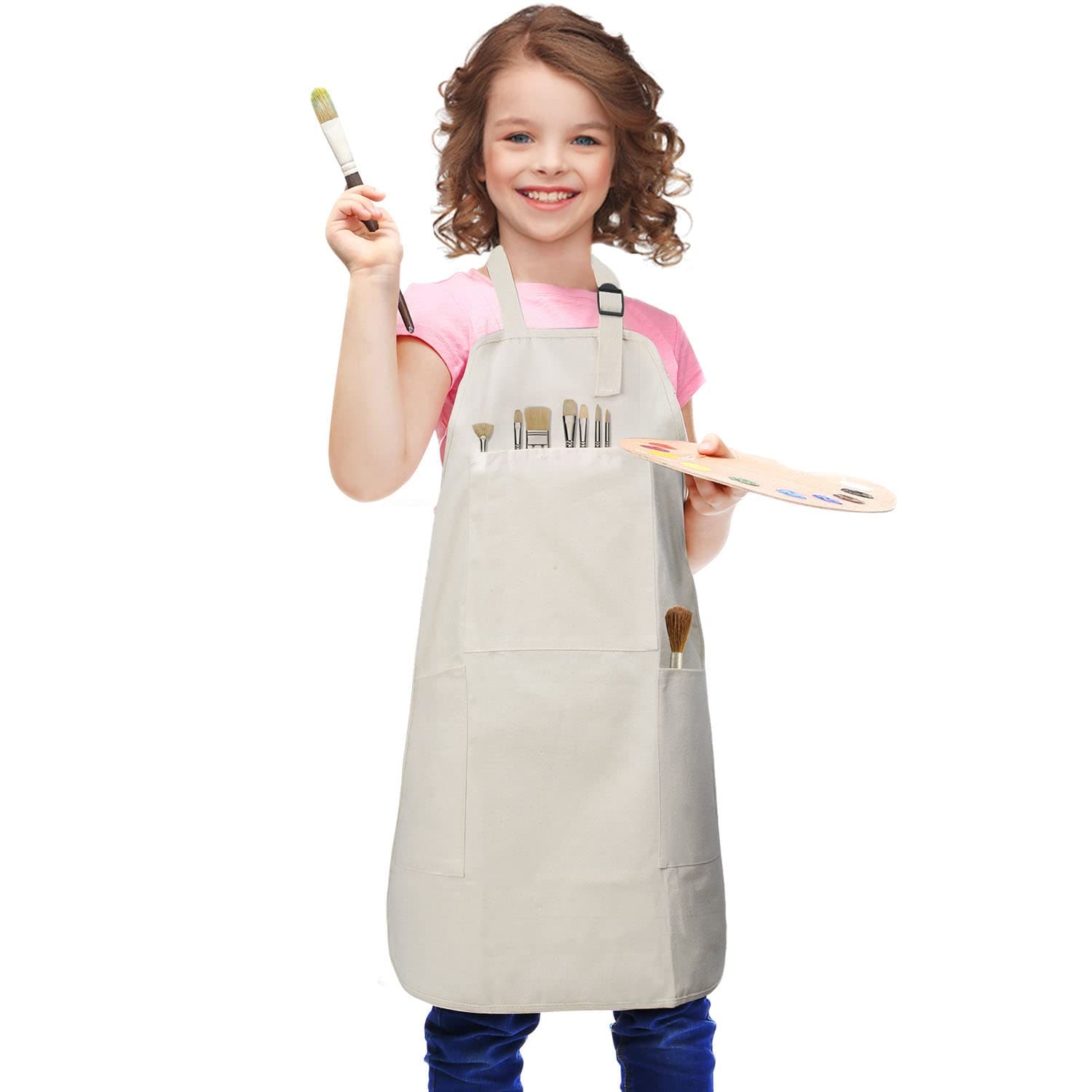 Phewnyzo  Kids Apron Adjustable Child Apron with Four Pockets for Baking Painting and Crafting durable home and garden accessory designed for