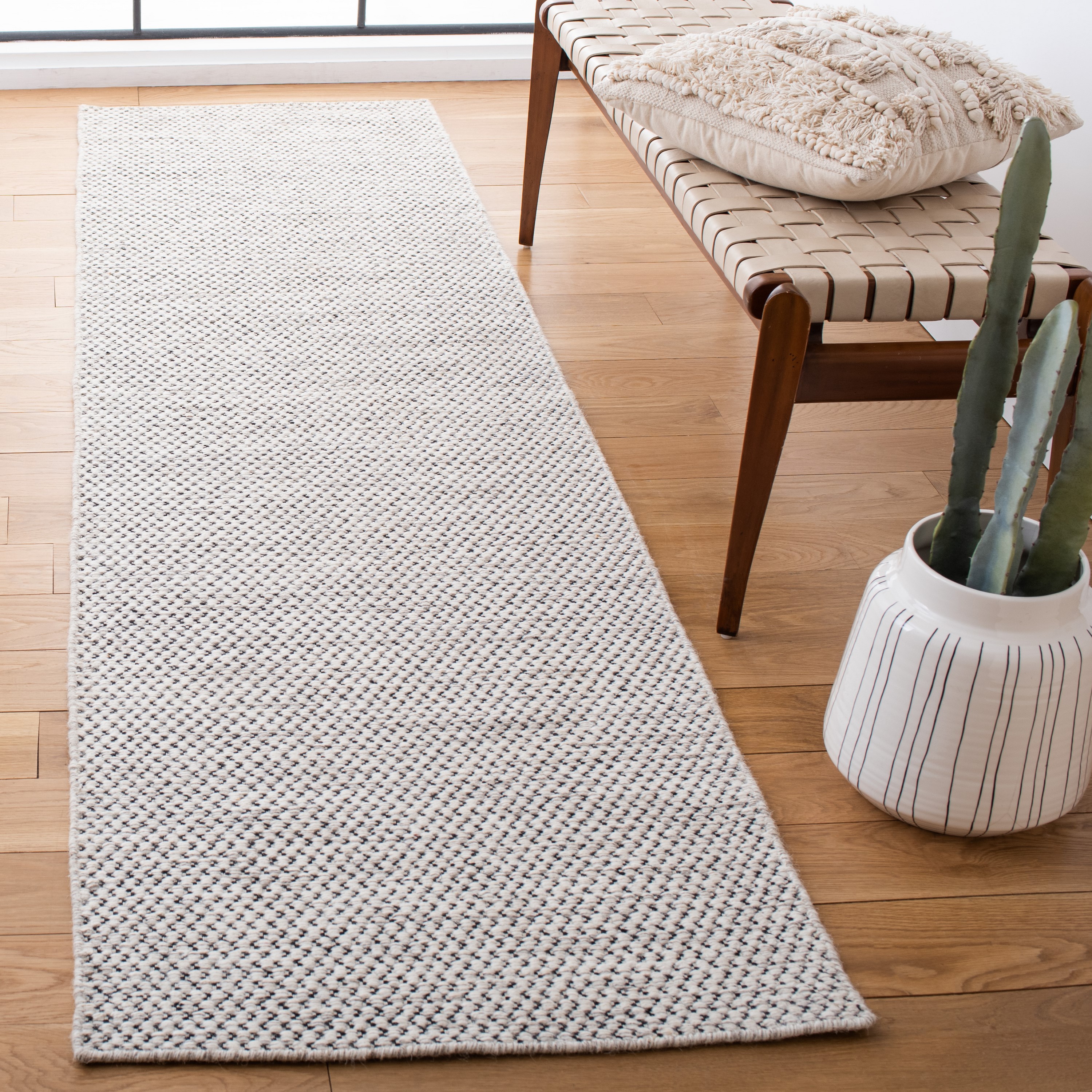 Ivory Flat Woven Wool Handmade Reversible Runner Rug