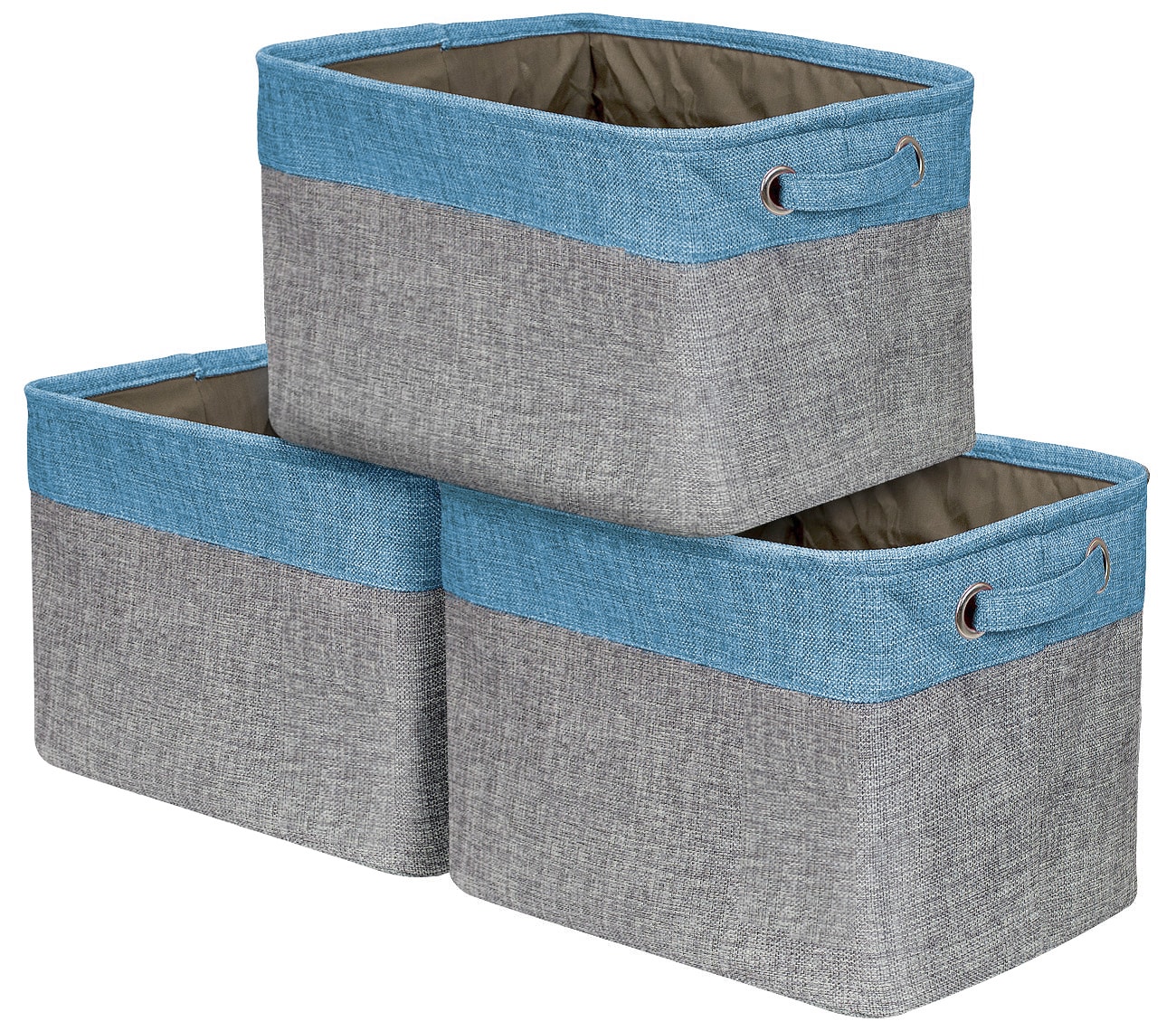 3-Pack 10.75-in W x 9.5-in H x 15-in D Gray/Blue Polyester Collapsible Bin | - SORBUS BSKT3-AQ