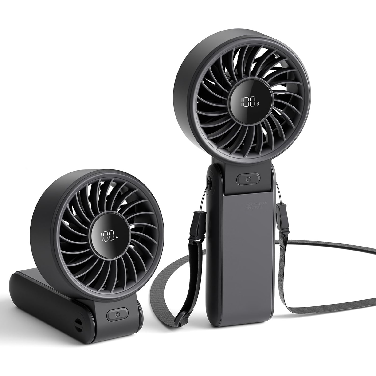 Anqtovp  1 Piece 3-IN-1 Portable Fan 12 Blade High Power Motor LED Display 5 Speed Foldable Handheld Desk Neck Fan 1.65 x 3.31 x 7.59 in Black