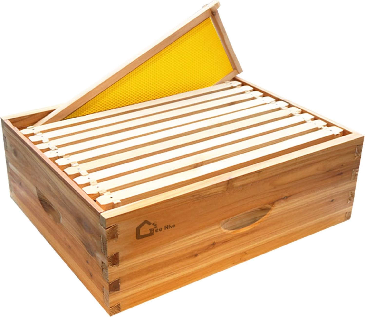 IdealHouse 10 Frame Medium Super Bee Hive Box Langstroth Honey Bee Hive Dipped in 100 Percentage Beeswax Honey Super with Beehive Frames and Wax Foundations for Beekeeping Supplement