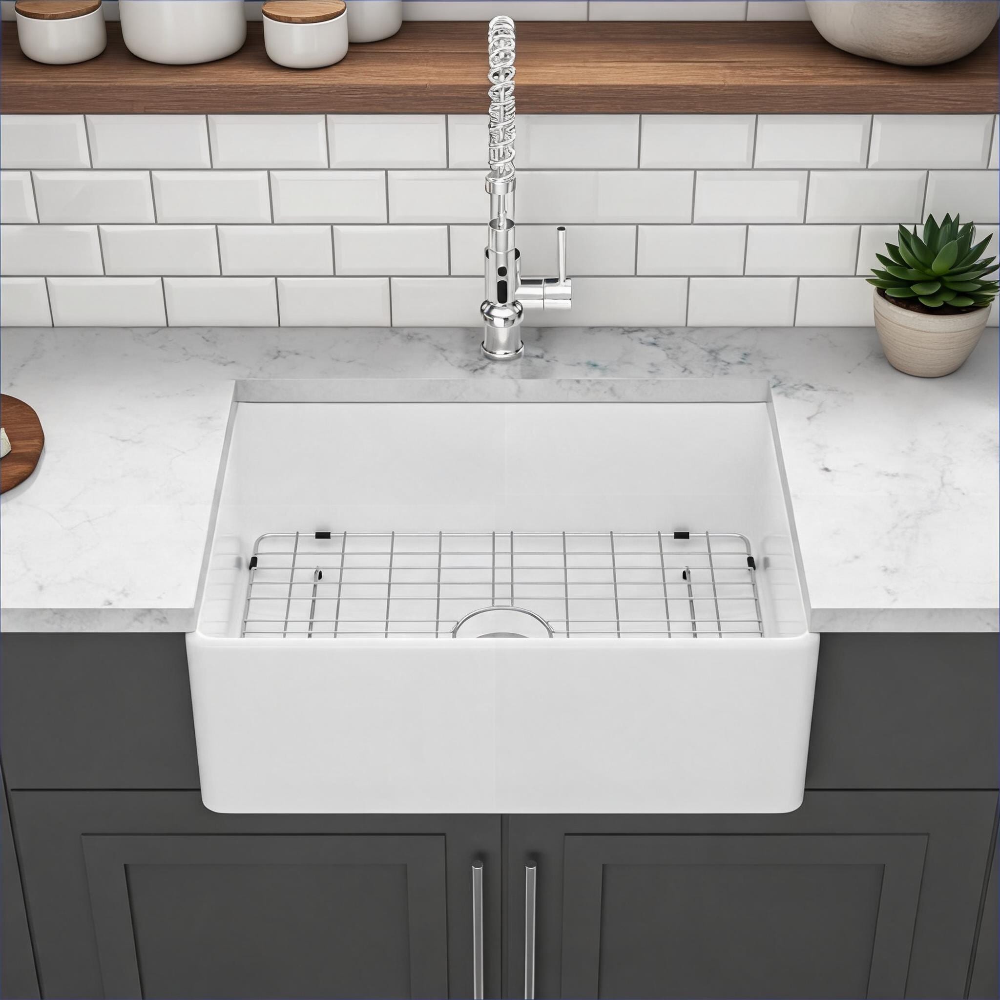 Watnature  Farmhouse Style Single Bowl Kitchen Sink 28 times 20 times 10 Inch White-Toned Ceramic