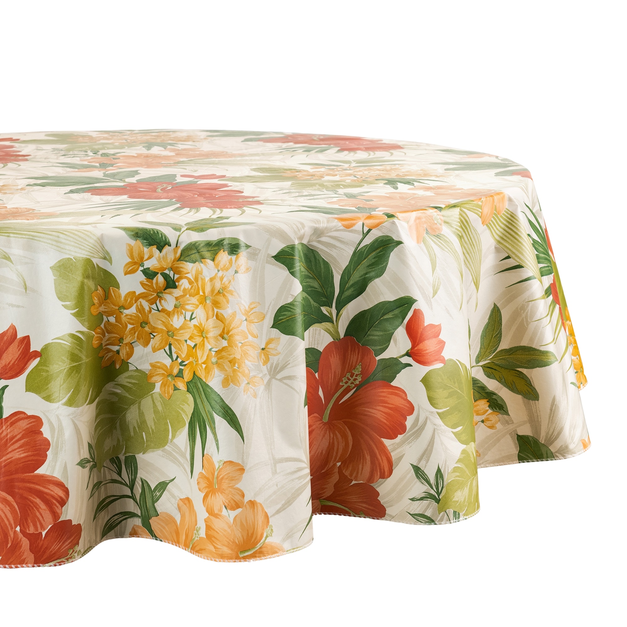 Elrene Home Fashions 194590058951 Callisto Tropical Floral Printed Vinyl 70" Round Indoor/Outdoor Yellow Table Cover for 60-in round