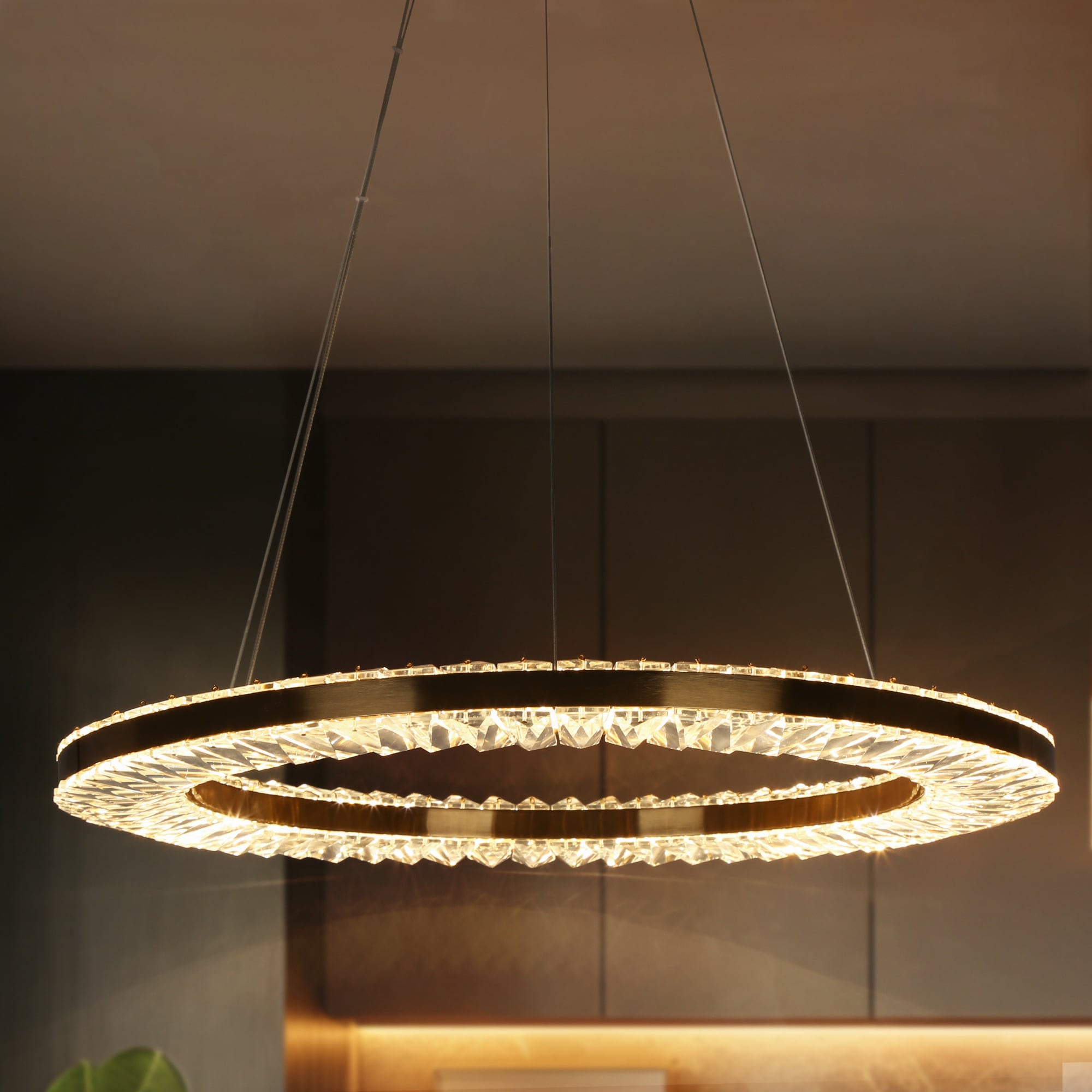 LNC HA05116G Macrobotrys 1 -Light Polished Gold Modern/contemporary Integrated LED Crystal For Use in Bedrooms, Dining Rooms, Foyers, Kitchens, Living Rooms Chandelier