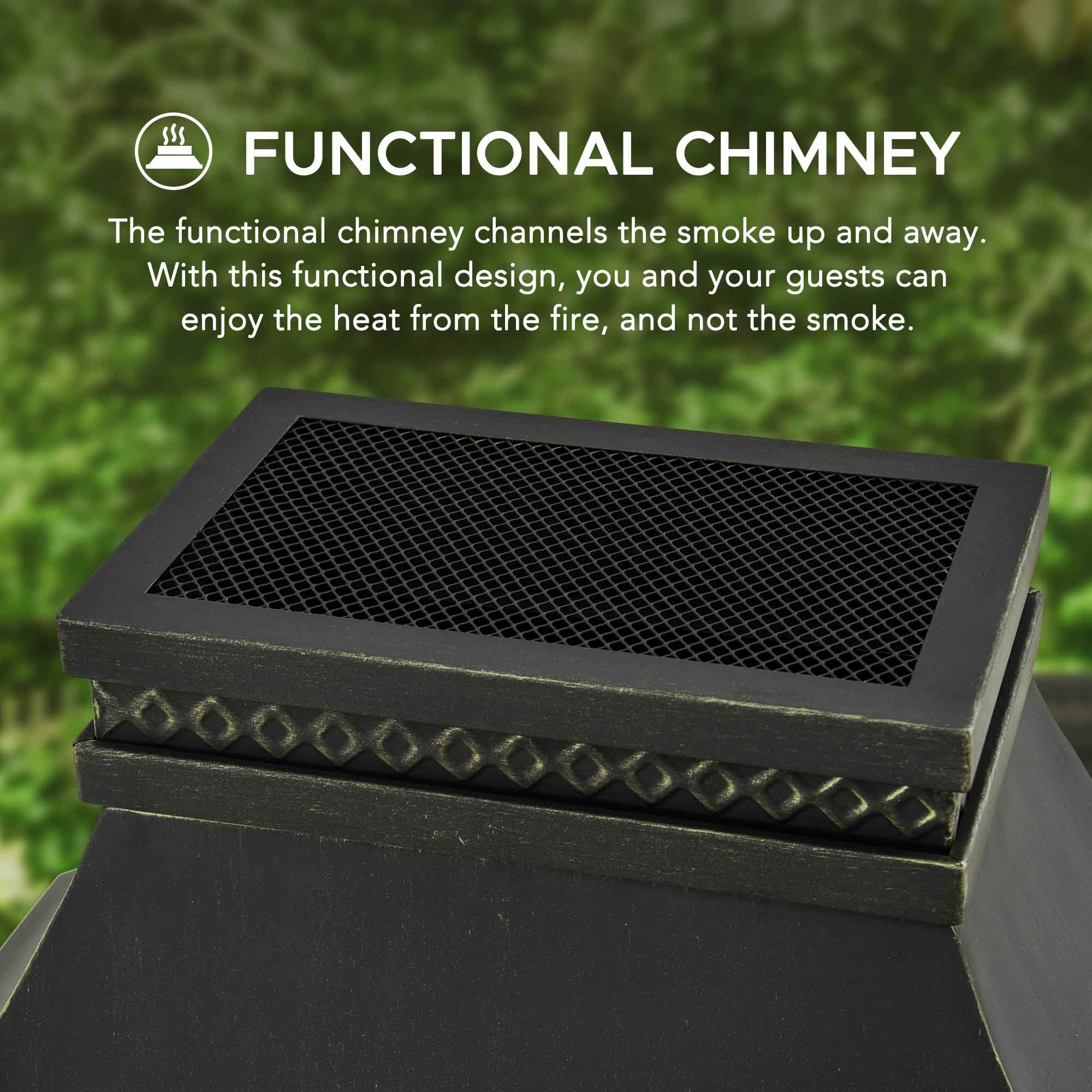 Sunjoy Black Powder-Coated Steel Wood-Burning Chimenea