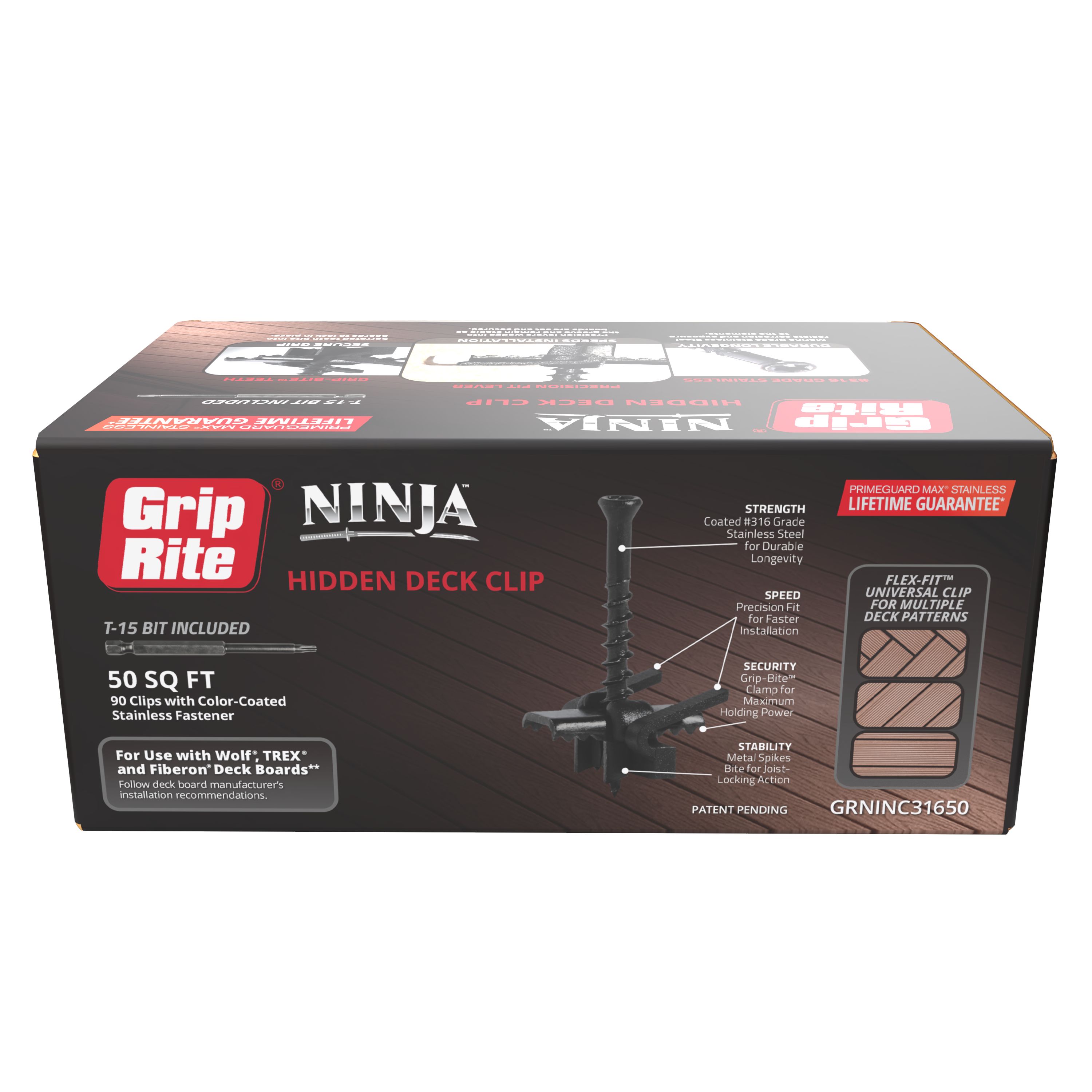 GRIP-RITE NINJA GRNINC31650 1.625 Inches Black Hidden Deck Fastener 50 Square feet ( 90 -Pack )