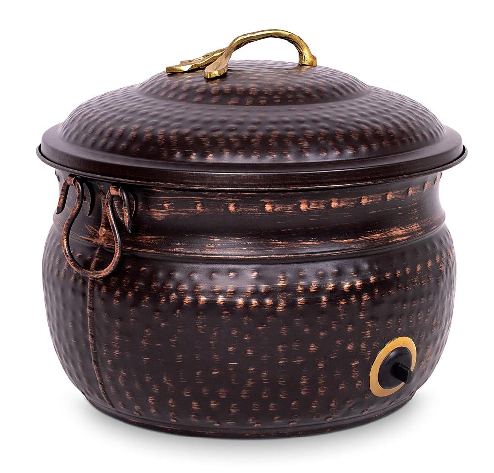 Birdrock Home Decorative Water Hose Pot with Lid - Distressed Bronze - 100 ft Hose