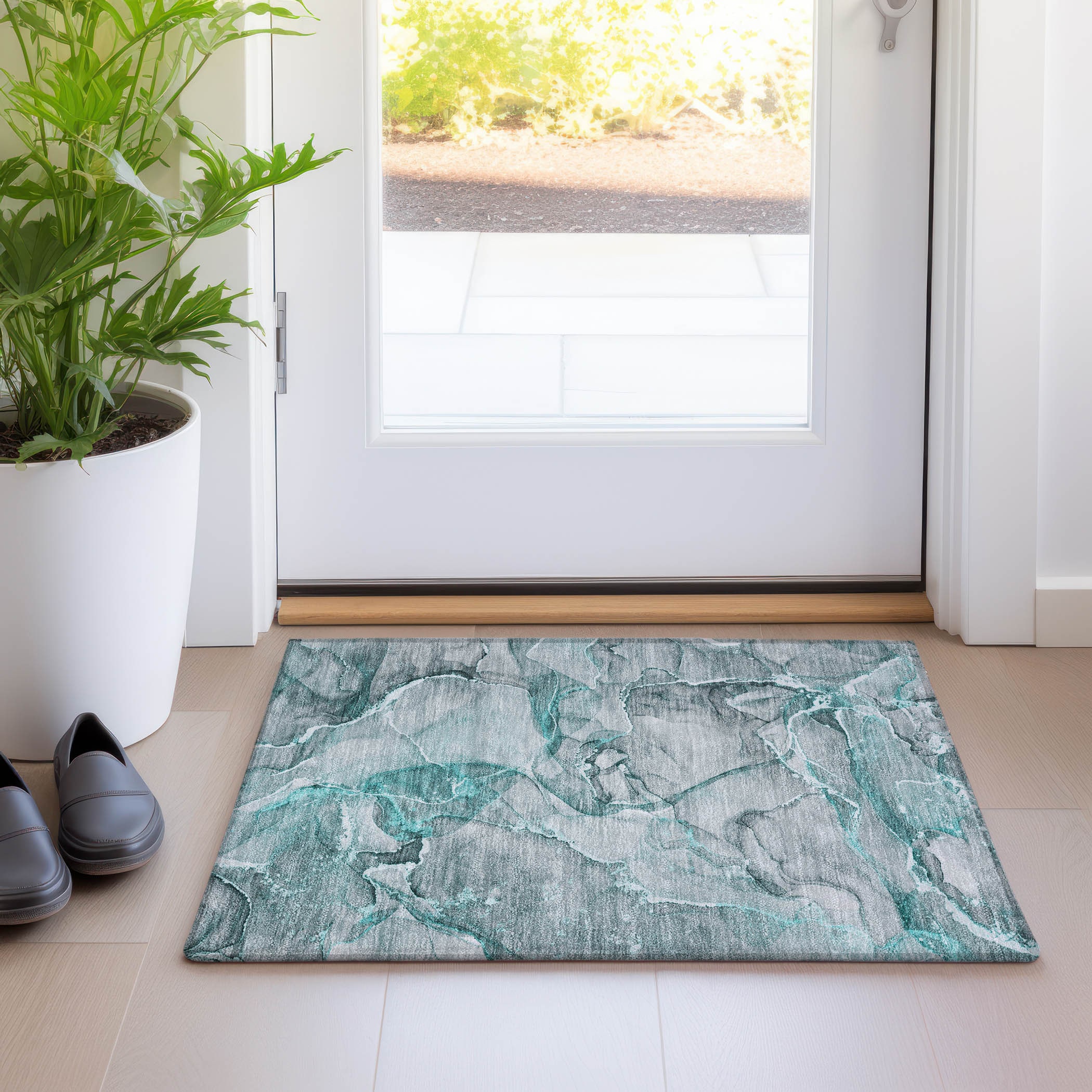 Addison Rugs ACN519TE20X30 Chantille ACN519TE 2 x 3 (ft) Woven Polyester Teal Rectangular Indoor/Outdoor Geometric Machine washable Area rug