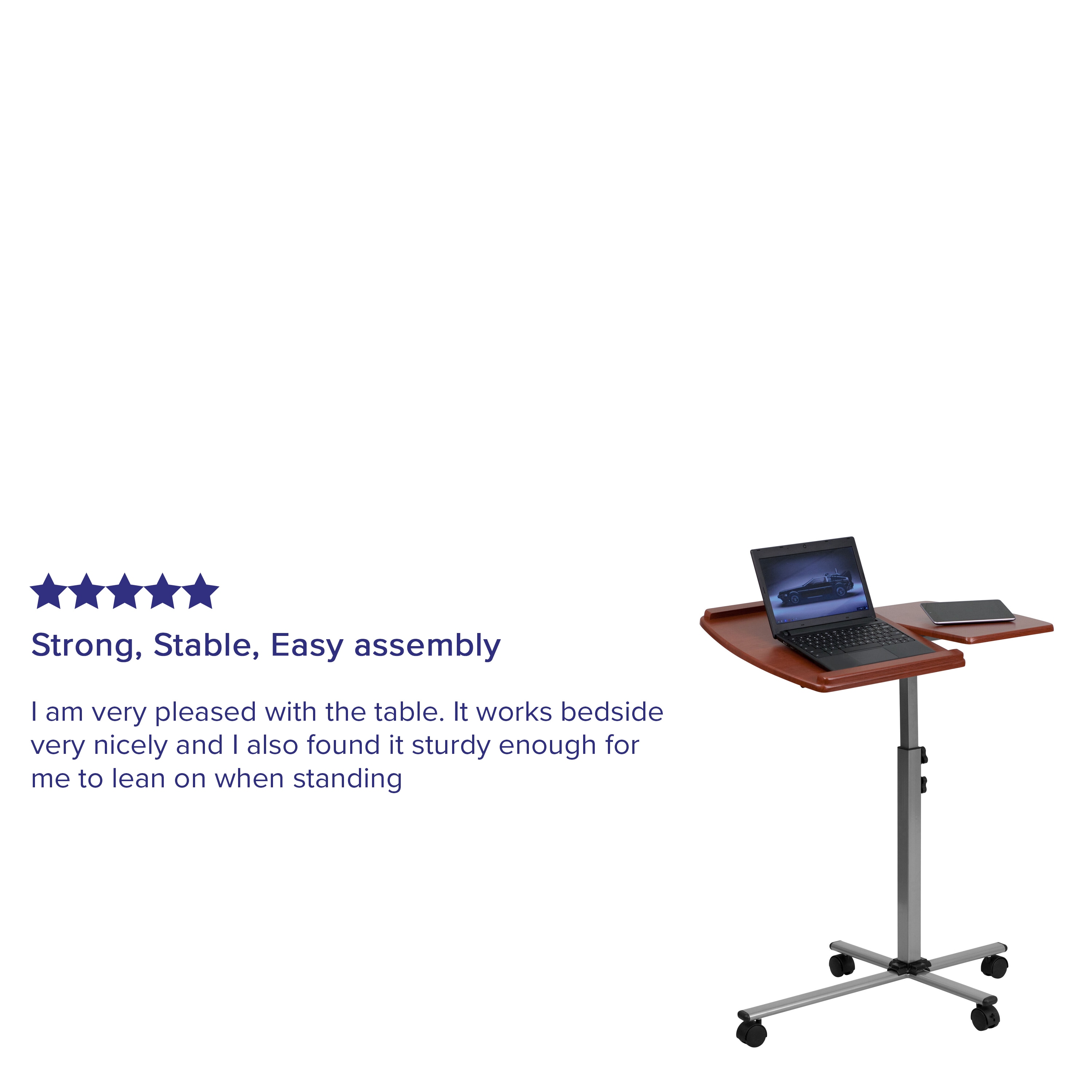 Adjustable Cherry Laminate Mobile Laptop Desk with Pewter Frame