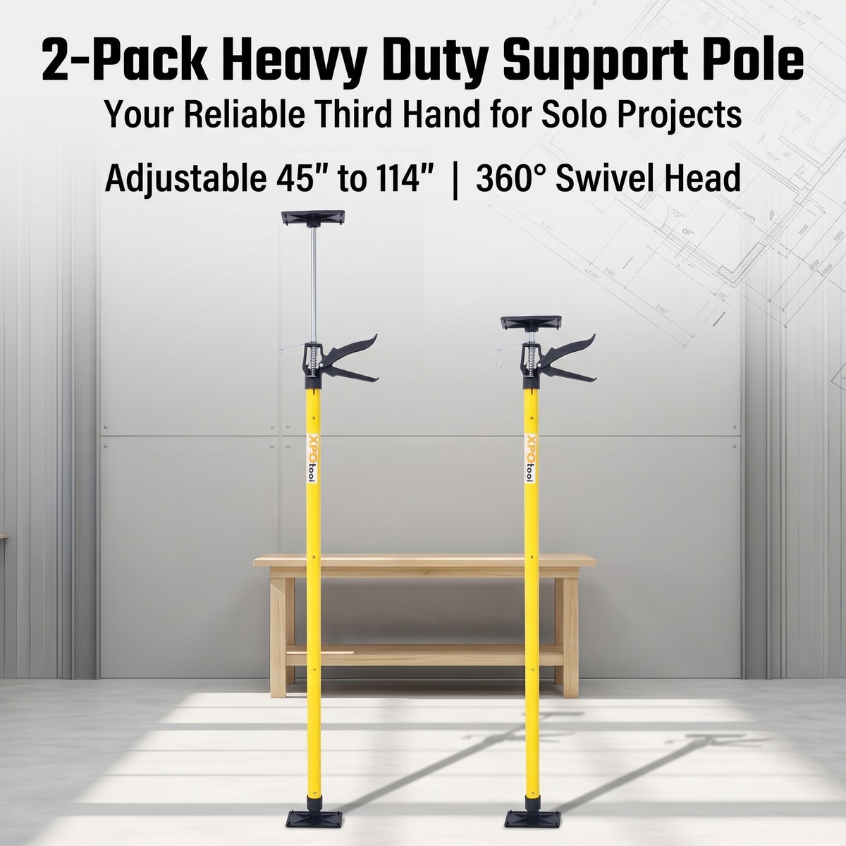 Loheer 45 to 114-in Steel Adjustable 3rd Hand Support Pole and Cabinet Jack 2-Pack