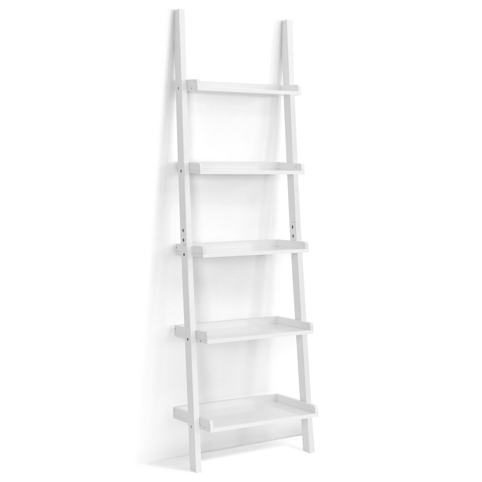 Slickblue White 5 Tier Ladder Style Bookcase with Raised Baffles for Living Room or Kitchen Use