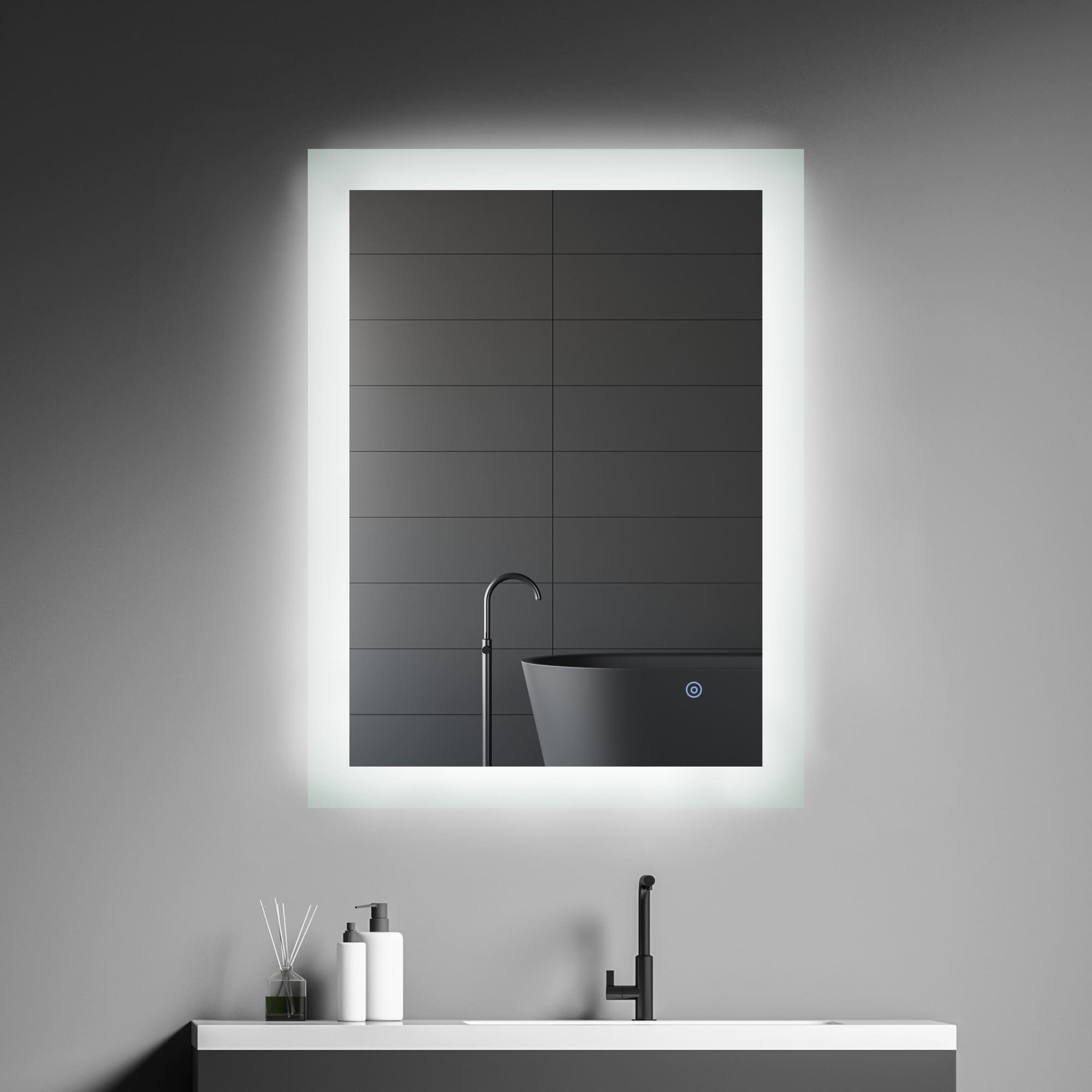Forclover WBSGOYF11 24-in x 32-in Engraved Frameless Rectangle Dimmable LED Lighted Fog Free Bathroom Vanity Mirror ( Silver )