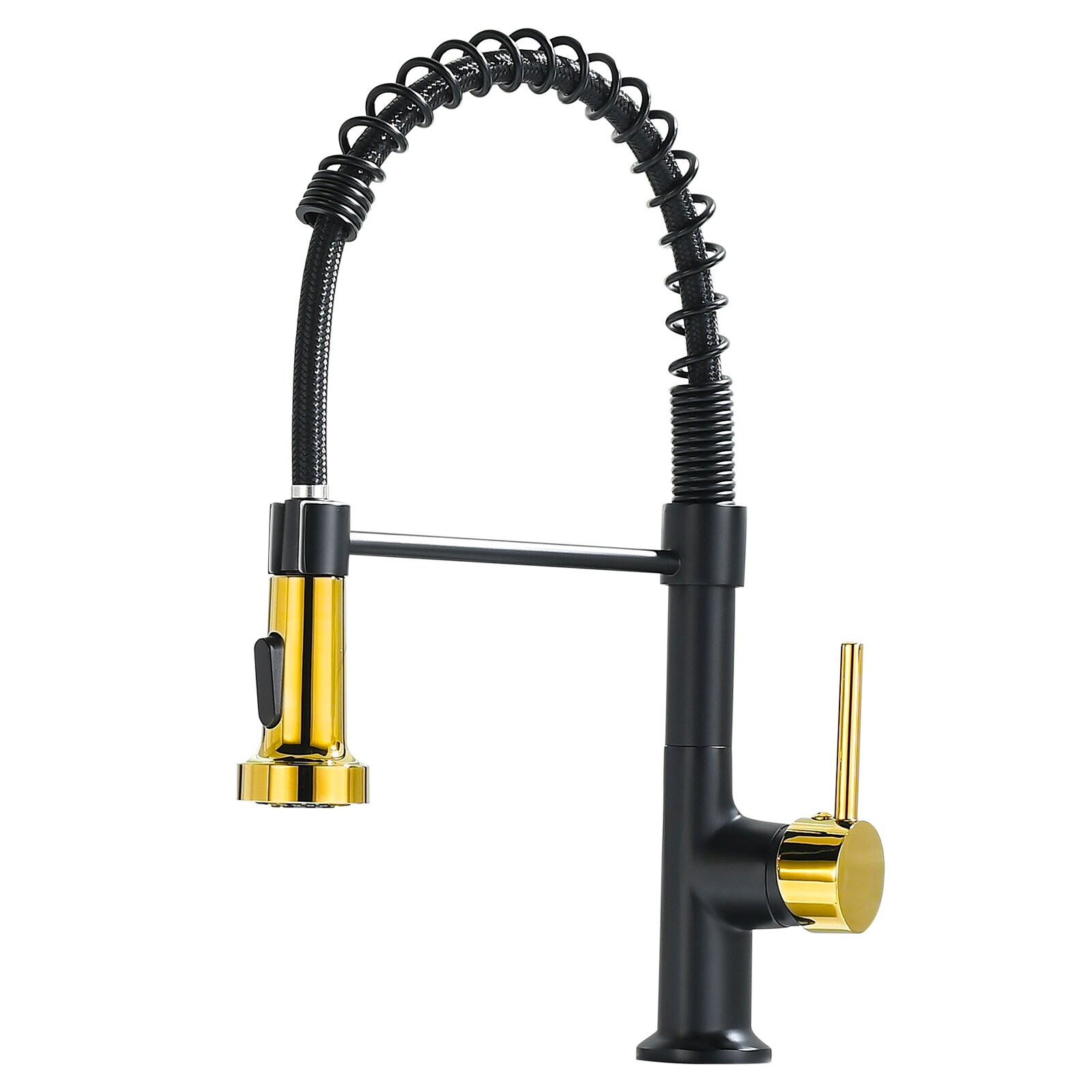 Fapully FA-B-1002BG Matte BlackGold Single Handle Deck-mount Pull-down Kitchen Faucet with Sprayer