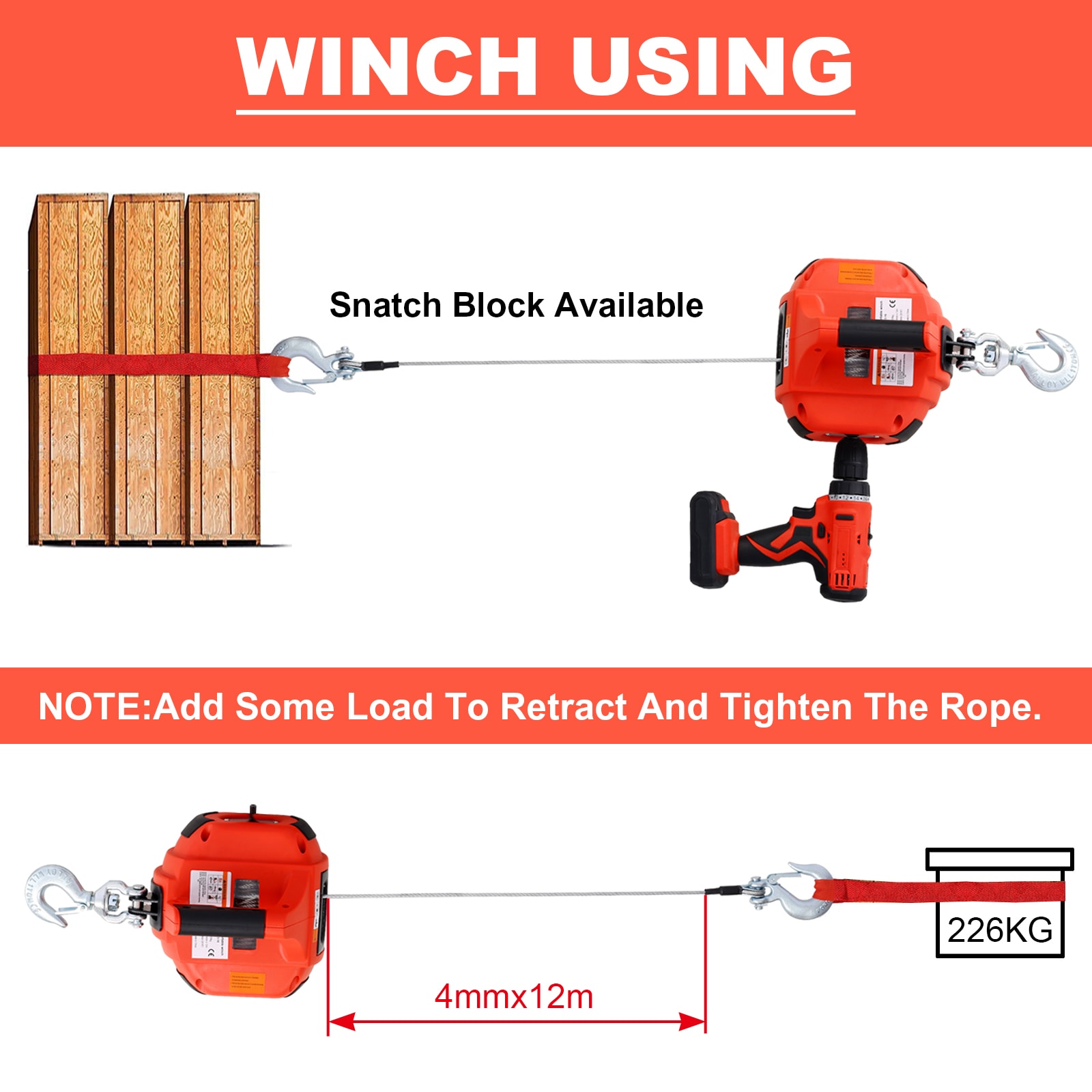 Dexmalle Drill Winch Hoist Portable Drill Winch of 750 LB Capacity with 40 Feet Steel Wire Drill Winch #W46590007