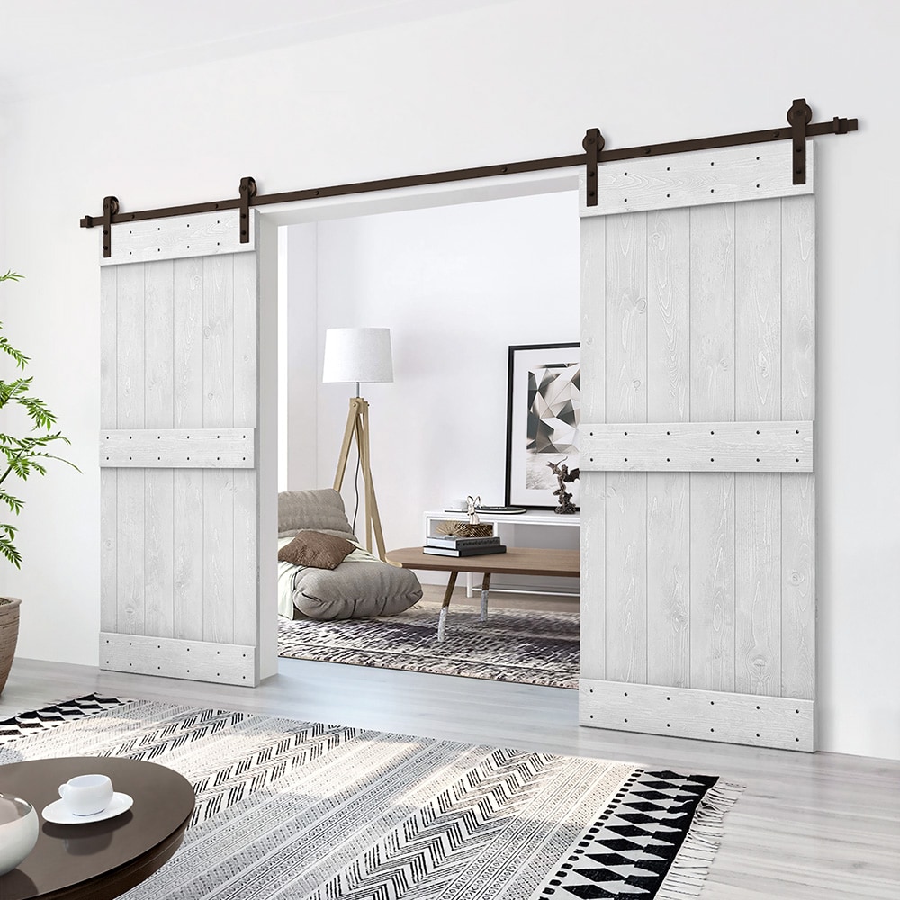 CALHOME 48 in. x 84 in. Hollow Core White Stained Solid Wood Interior Double Sliding Closet Doors