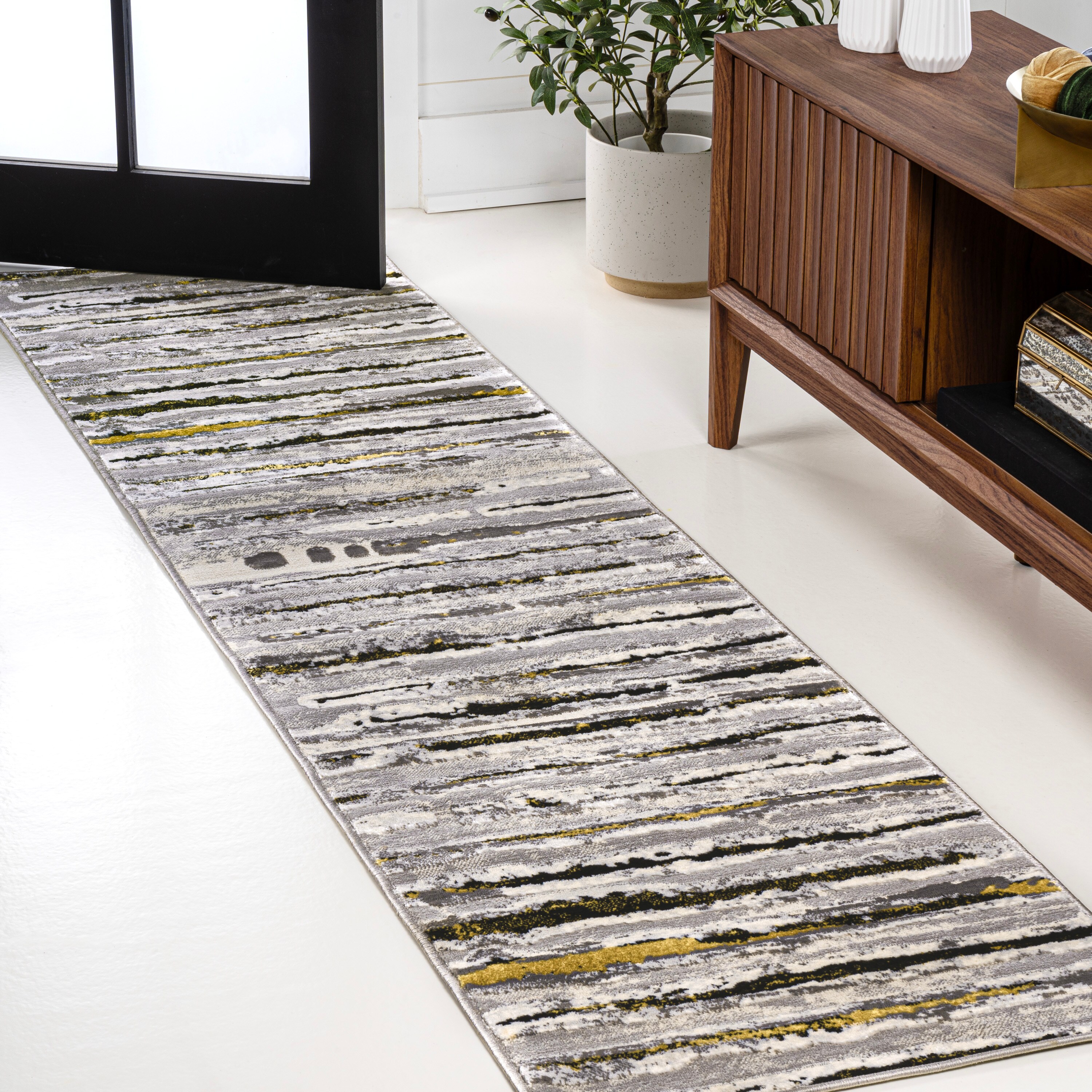 JONATHAN  Y SOR204B-210 Silk Orchid Batten 2 x 10 (ft) Loomed Polypropylene Gray/Black Rectangular Indoor Solid Vintage Runner rug