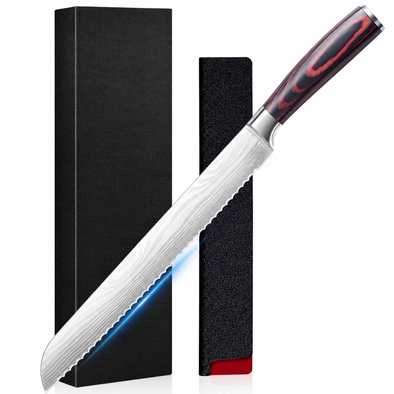Afoxsos  Bread Knife 10 inch Serrated Knife German Stainless Steel Bread Knife for Homemade Bread Razor Sharp Edge for Efficient Slicing