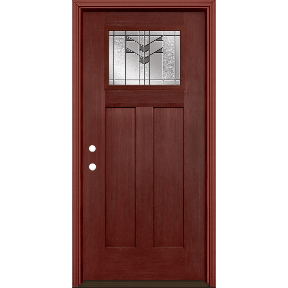 Masonite 3420316 Frontier 36-in x 80-in x 4-9/16-in Fiberglass Craftsman Right-hand inswing Wineberry Stained Prehung Front Door with Brickmould Insulating core