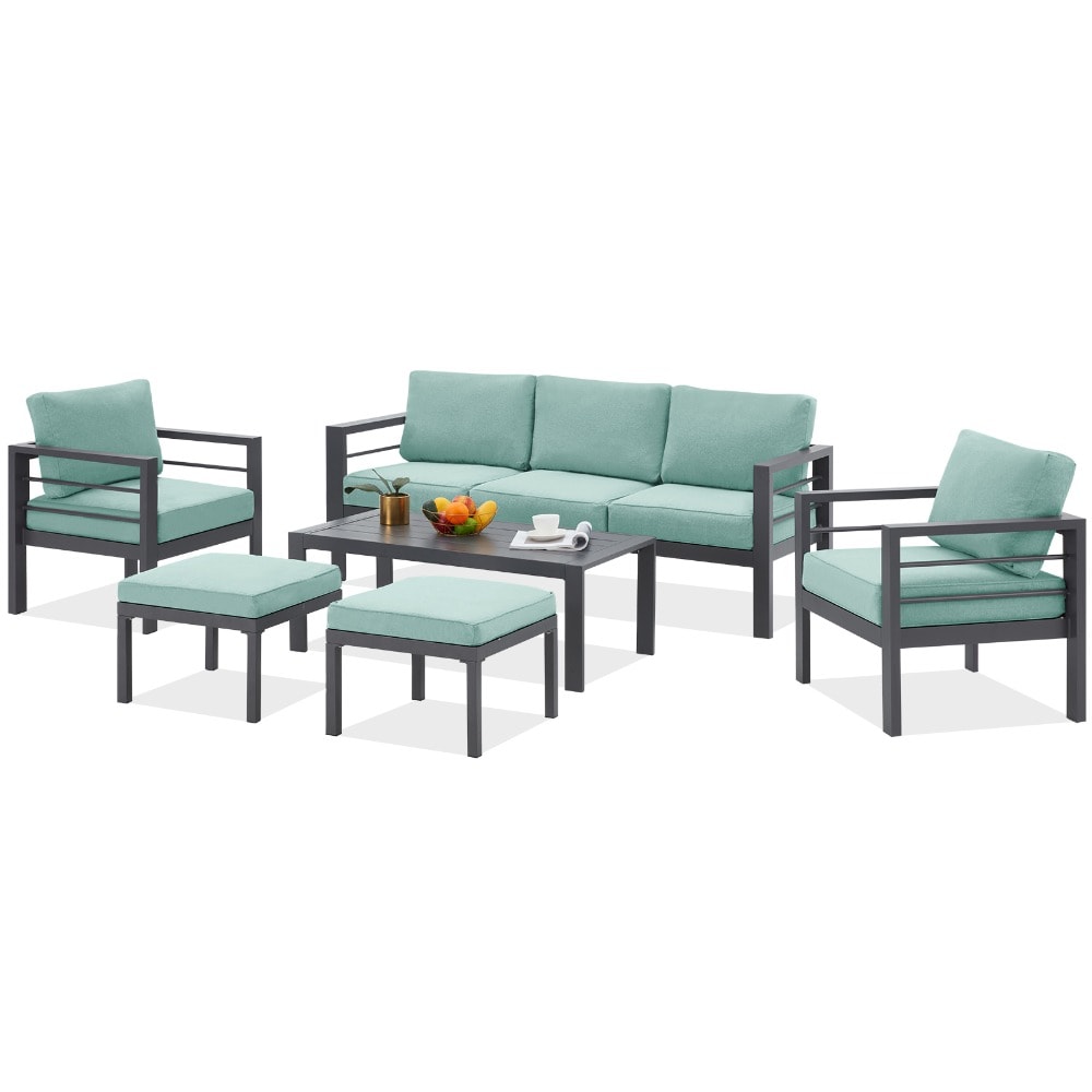 AECOJOY 16301GN-LS01 Conversation Set Outdoor Sectional with Green Cushions and Aluminum Frame
