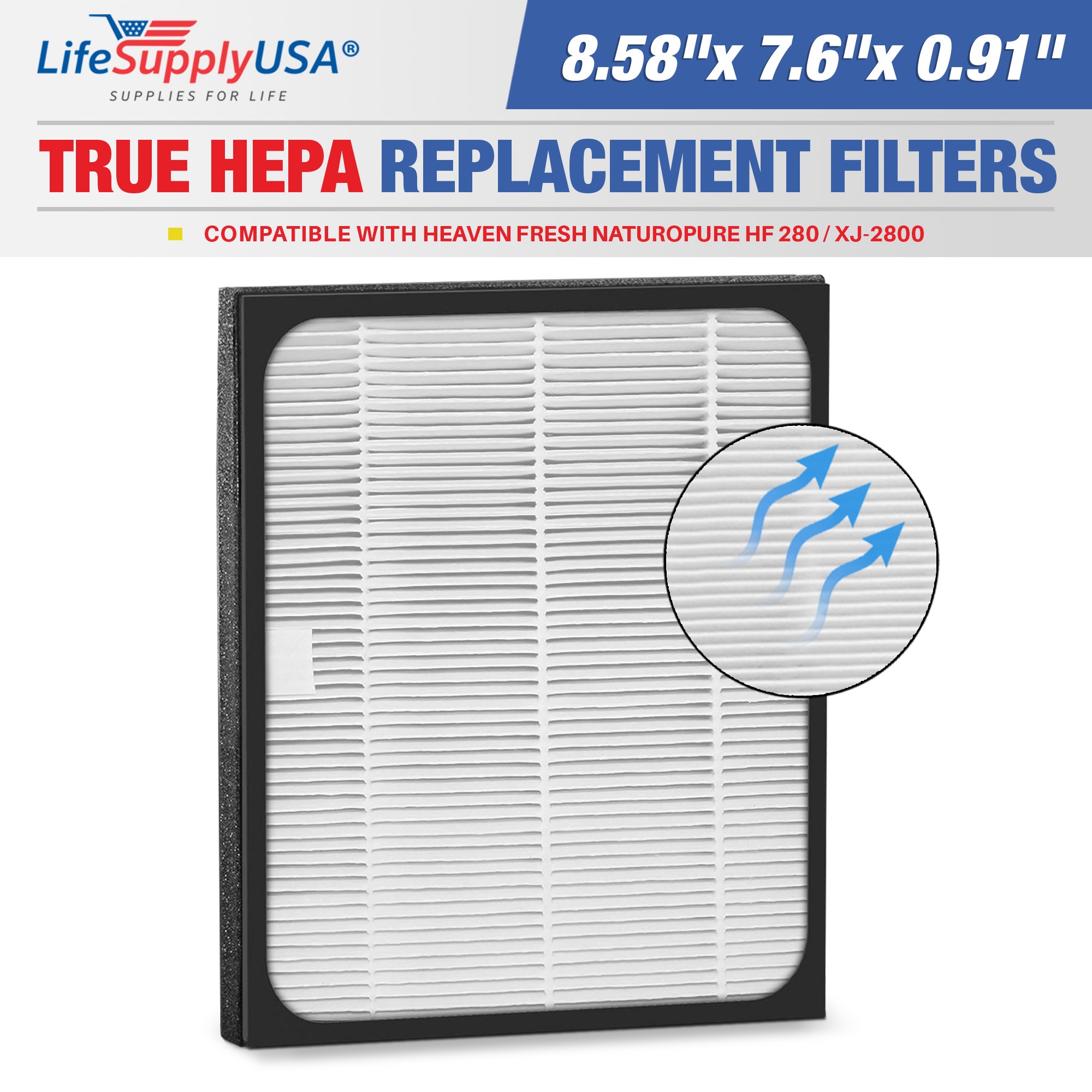 LifeSupplyUSA ER679-HD 7.6-Inches W x 0.91-Inches H x 8.58-Inches L Heaven Fresh NaturoPure HF 280 / XJ-2800 True HEPA Air Purifier Filter