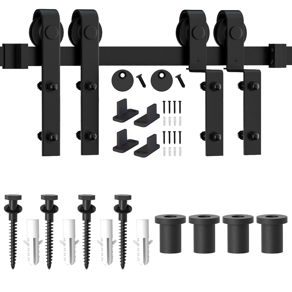WINSOON GCM4993 66-in Matte Matte Black Indoor J-strap Single bypass Barn door hardware kit