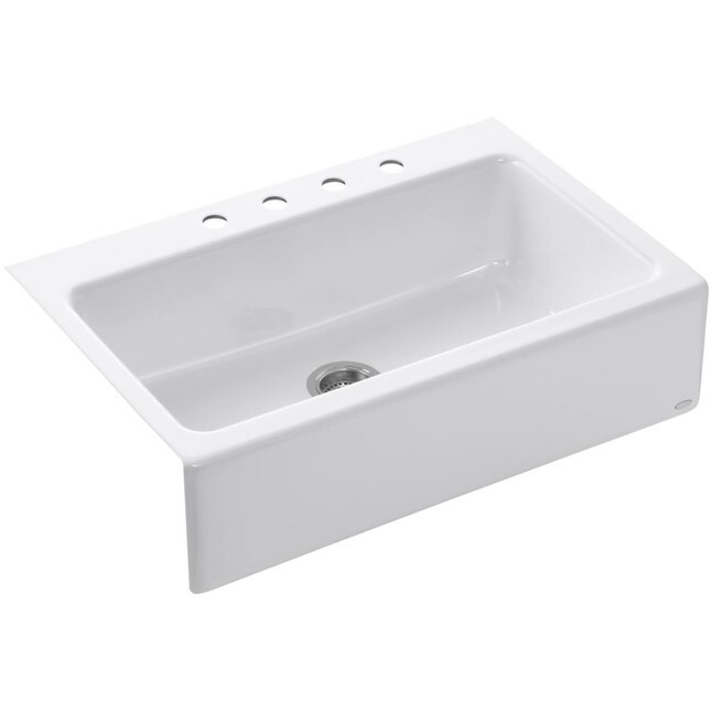 Dickinson Tile-In Farmhouse Apron-Front Cast Iron 33 in. 4-Hole Single Bowl Kitchen Sink in White Dickinson Tile-In Farmhouse Apron-Front Cast Iron 33 in. 4-Hole Single Bowl Kitchen Sink in White