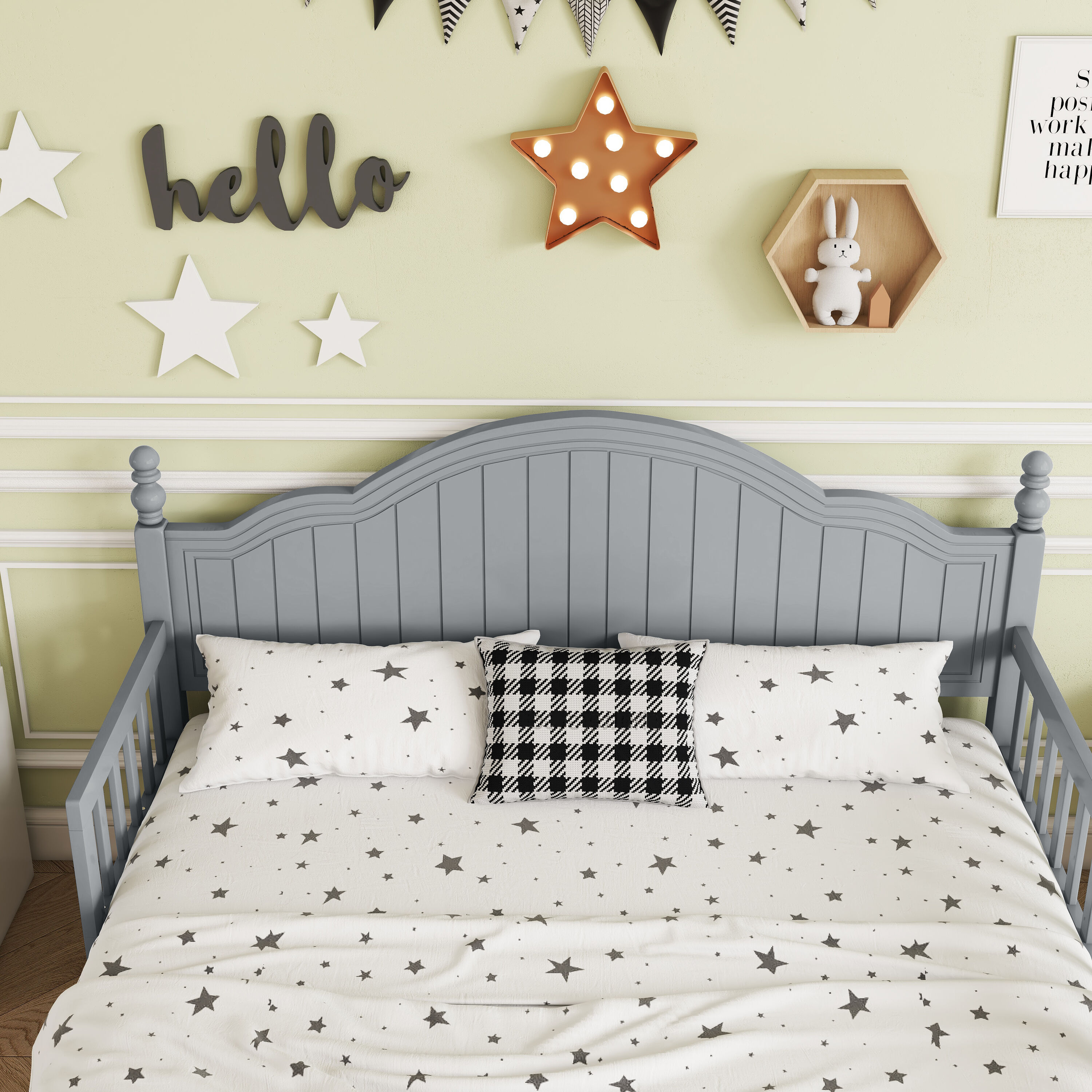 JUSHUA Full Size Bed For Kids Wood Full Platform Bed with Headboard and ...