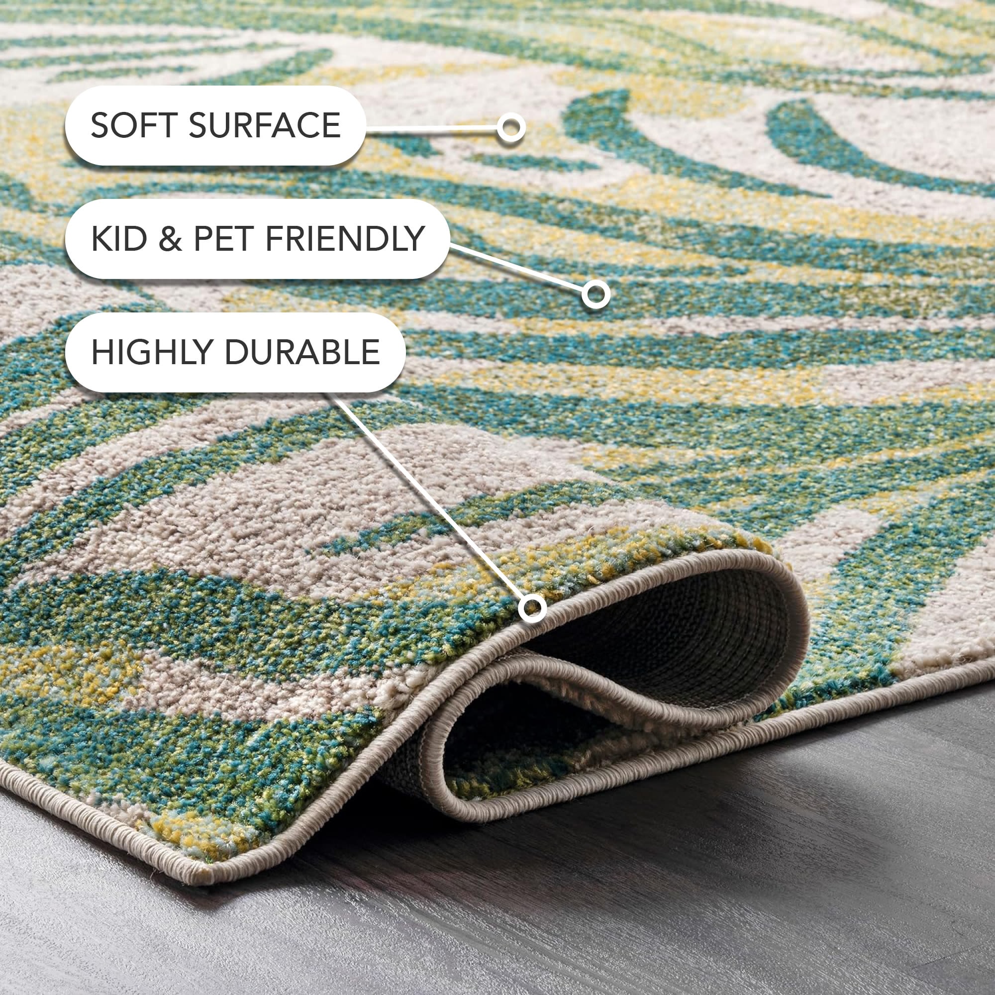 Green Floral Synthetic Easy Care Area Rug, 3' x 5'