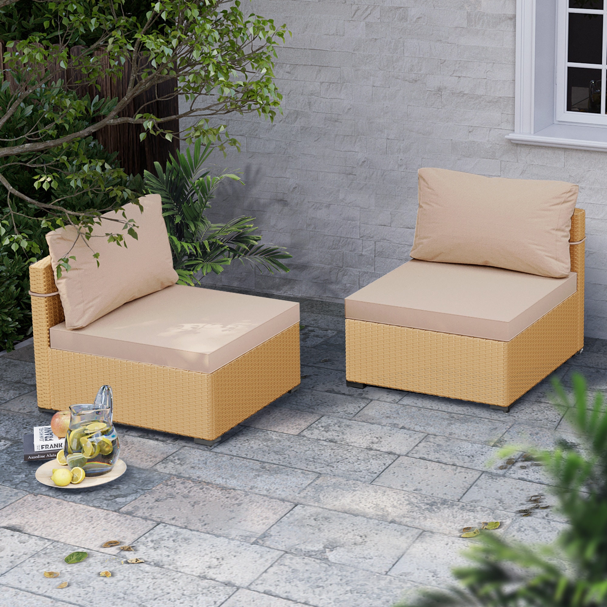 Patio Watcher TBBE-C-BEIGE 2 -Piece Rattan Patio Conversation Set with Beige Cushions