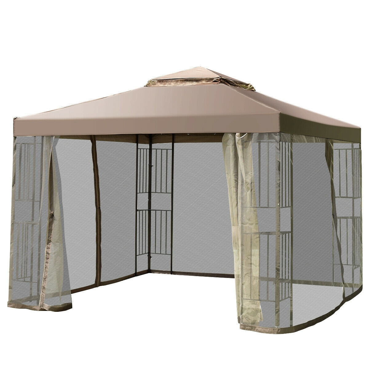 WELLFOR NLWAROP77 10-ft x 9-ft Dark Brown with Soft Top Roof (Screen Included)