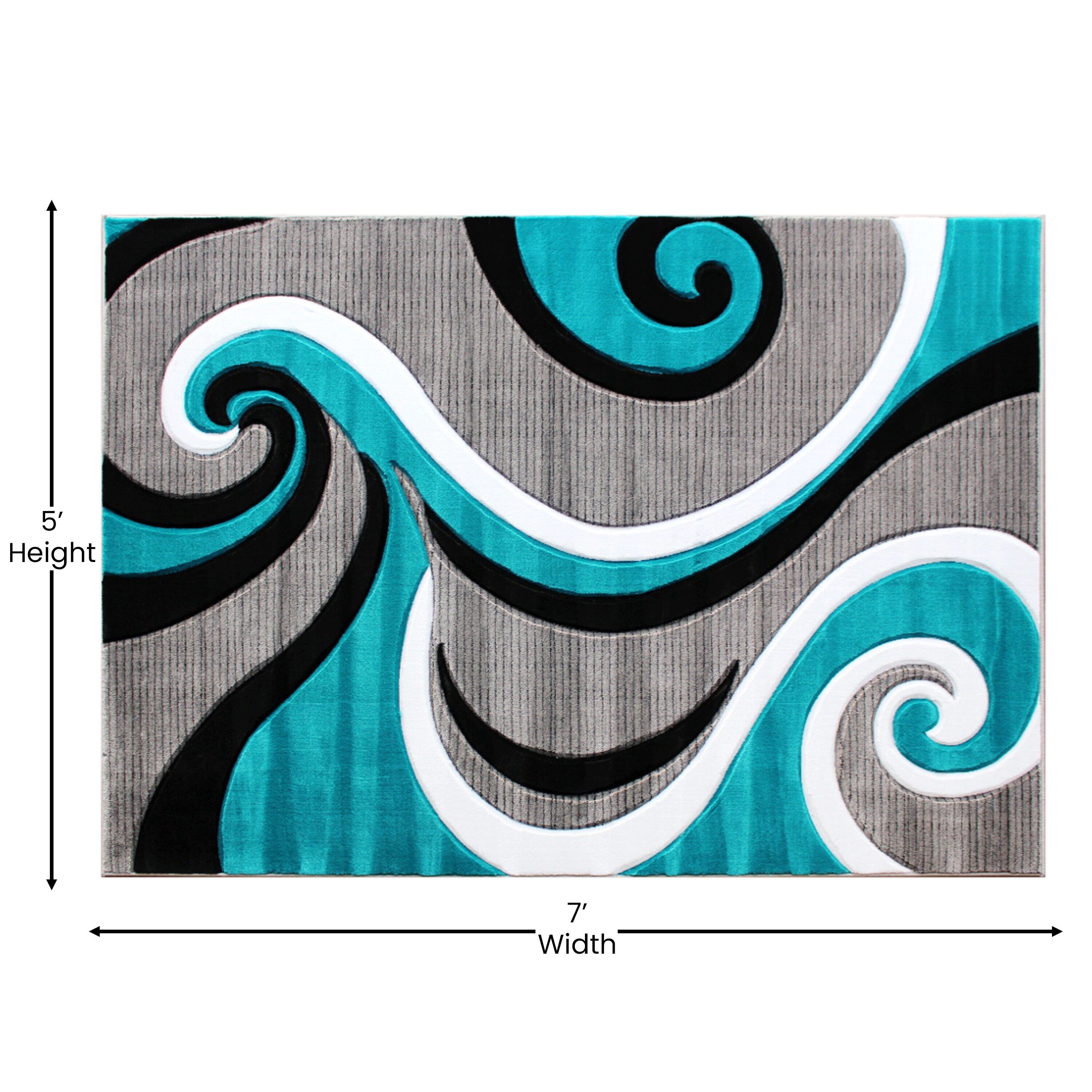 Flash Furniture Willow High-Low Pile Swirled 8' x 10' Turquoise Area Rug - Olefin Accent Rug