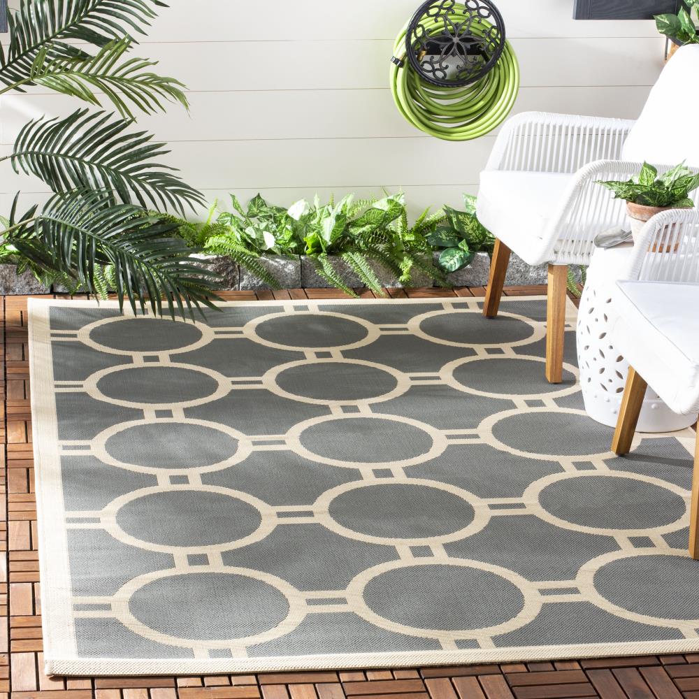 Anthracite and Beige Square Synthetic Indoor/Outdoor Area Rug