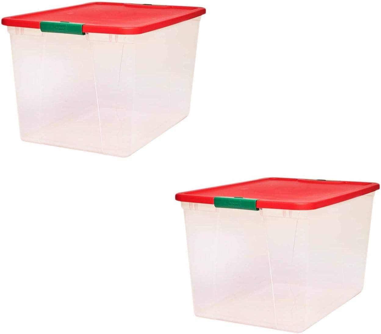 Homz Products 244749 2 -Pack ( 13.24-in W x 12.89-in H x 19.1-in D ) Red Lid (64 QT) Plastic Stackable Bin