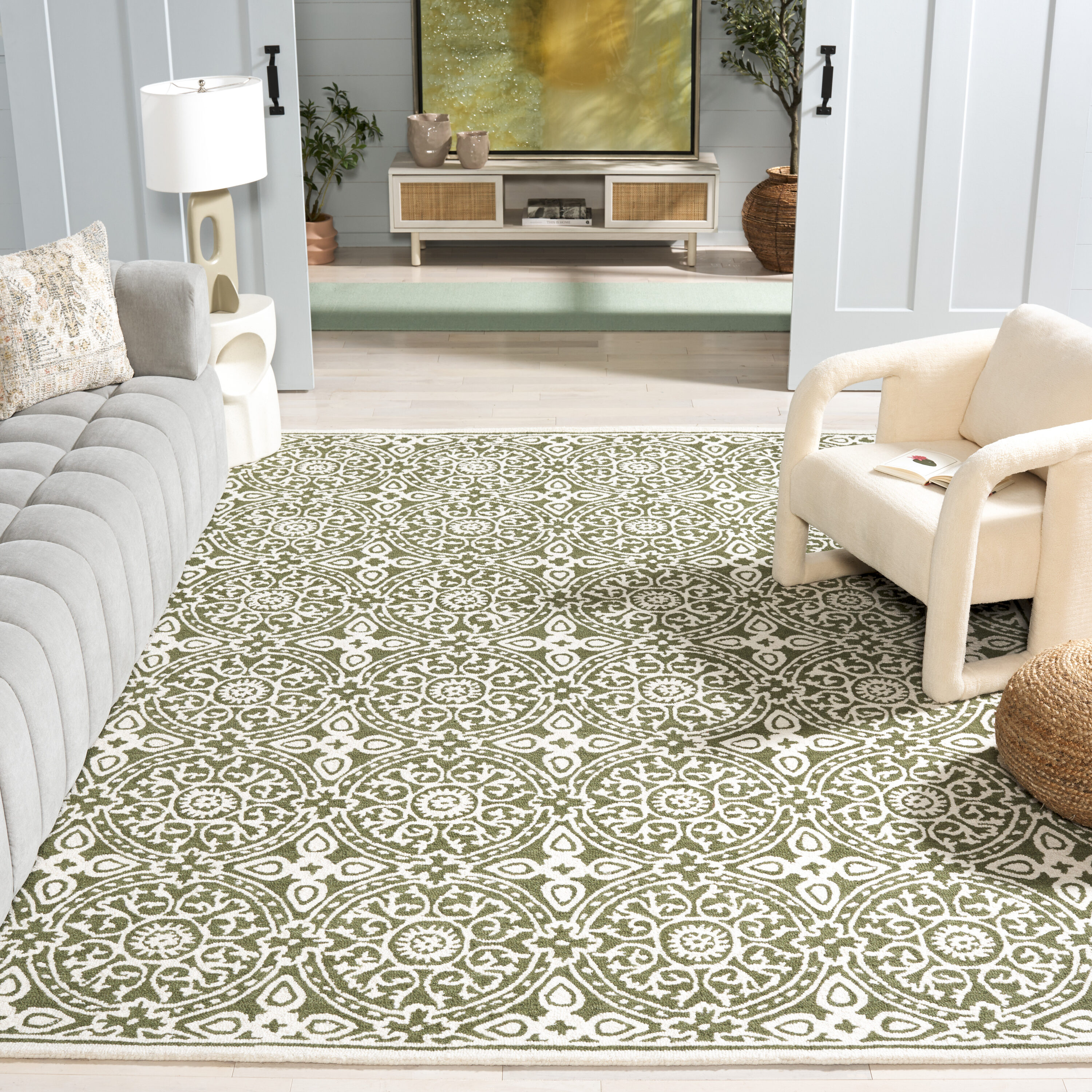  Metro 256 Green/Ivory Traditional 6Ft x 9Ft Medium Rectangle Rug