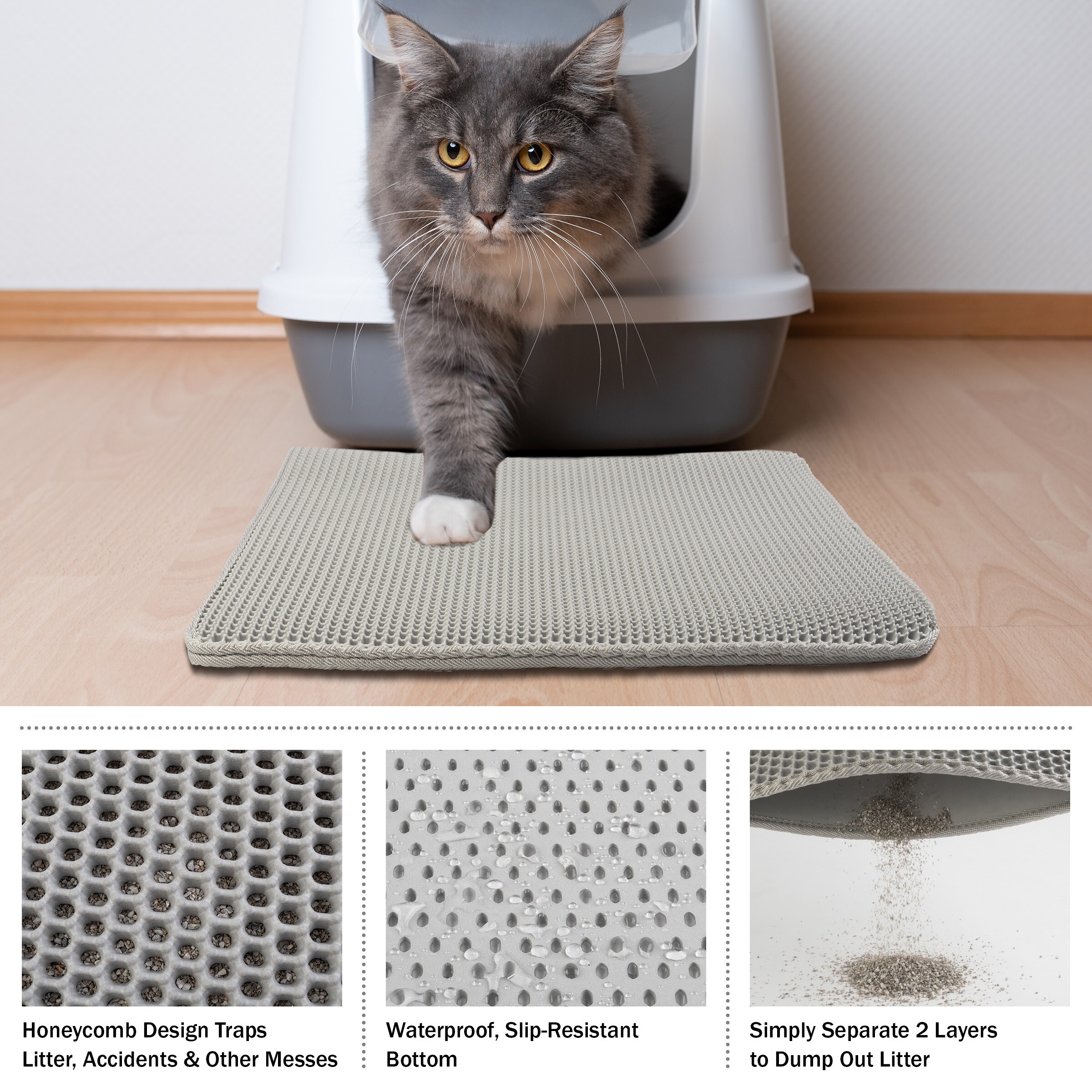 PETMAKER 24x15-Inch Double-Layer Waterproof Cat Litter Mat (Gray