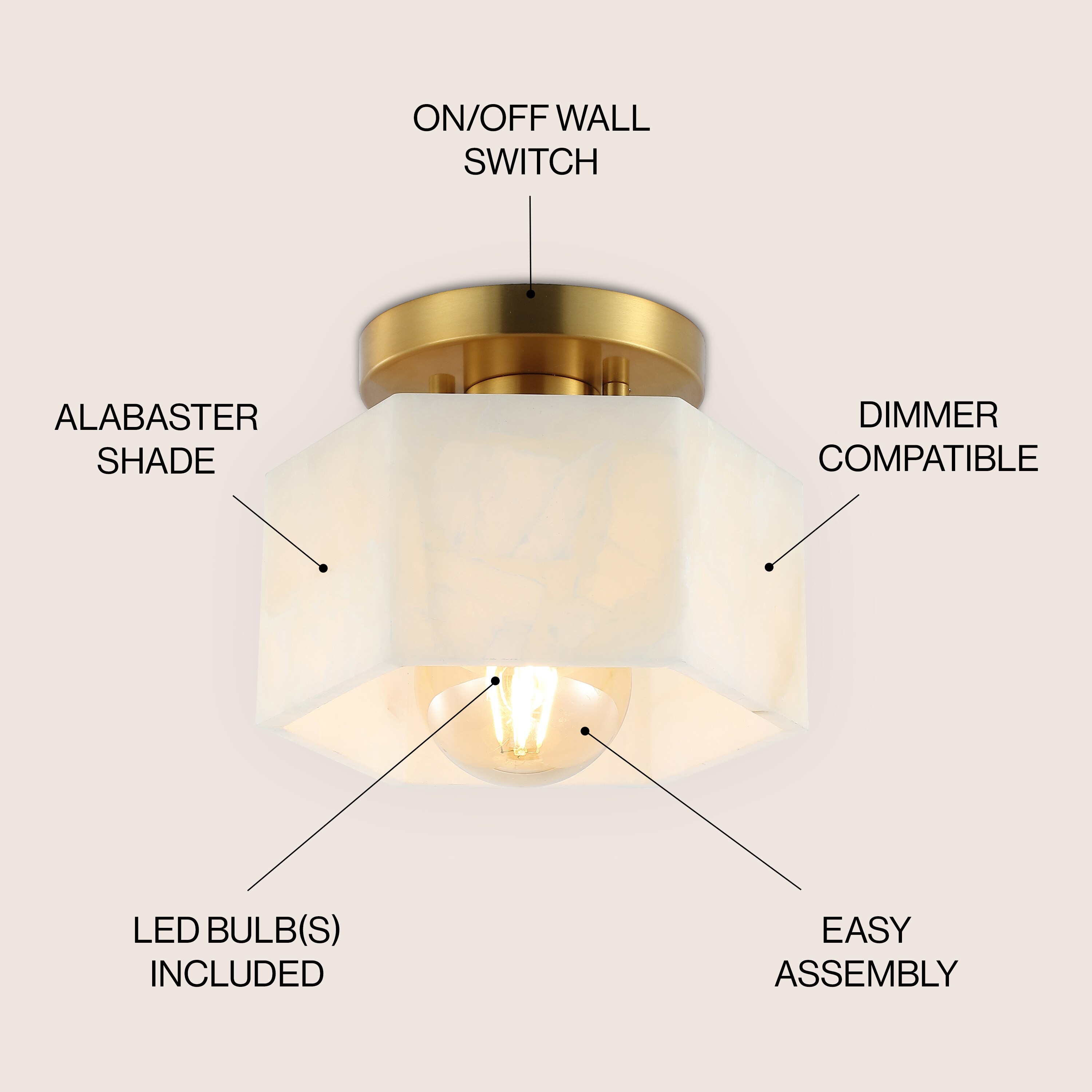 Tessa 8" White Marbling Brass LED Semi Flush Mount Light