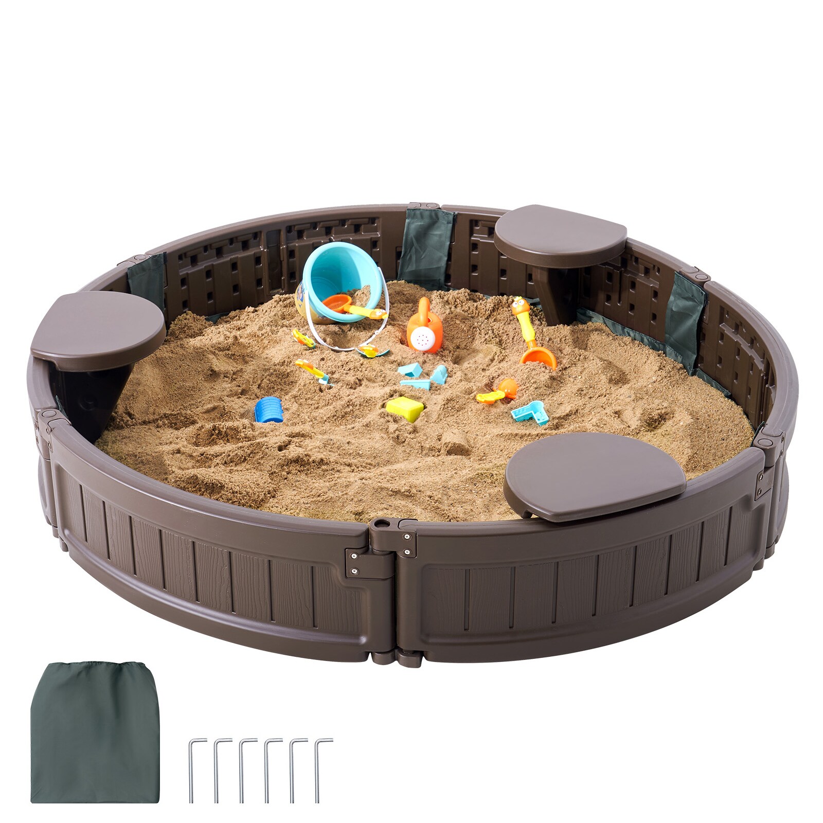 VEVOR 47.2-Inches x 47.2-Inches Brown Round Plastic Sandbox
