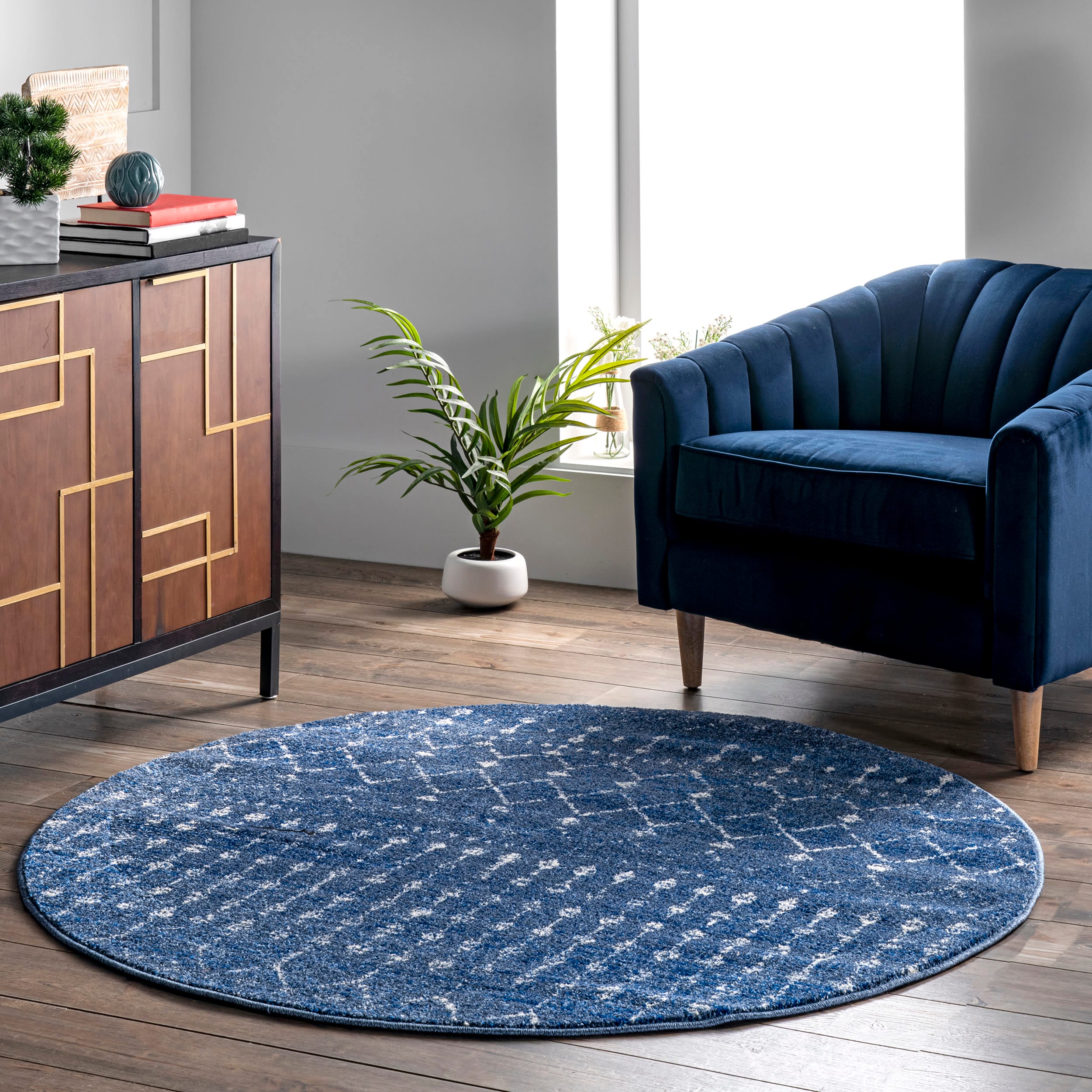 nuLOOM RZBD16J-R505 Blythe 5 x 5 (ft) Loomed Polypropylene Dark Blue Round Indoor Trellis Area rug