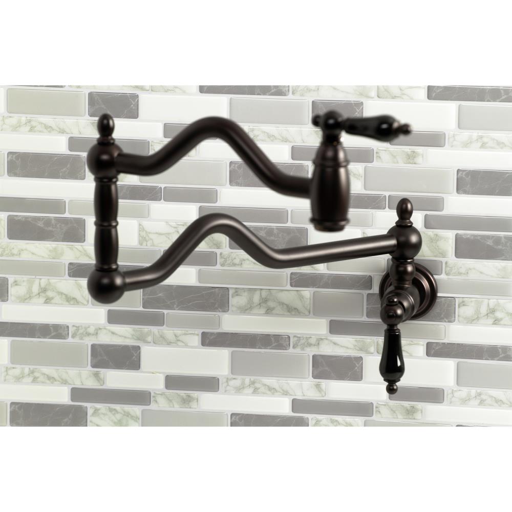 Duchess Oil-Rubbed Bronze Double Handle Wall-mount Pot Filler Kitchen Faucet with Sprayer | - Kingston Brass WLKS2105PKL