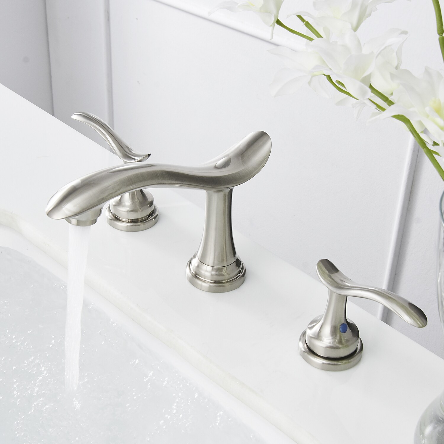 Bwe A 916431 N Widespread Brushed Nickel Widespread 2 Handle Watersense Waterfall Bathroom Sink 6986